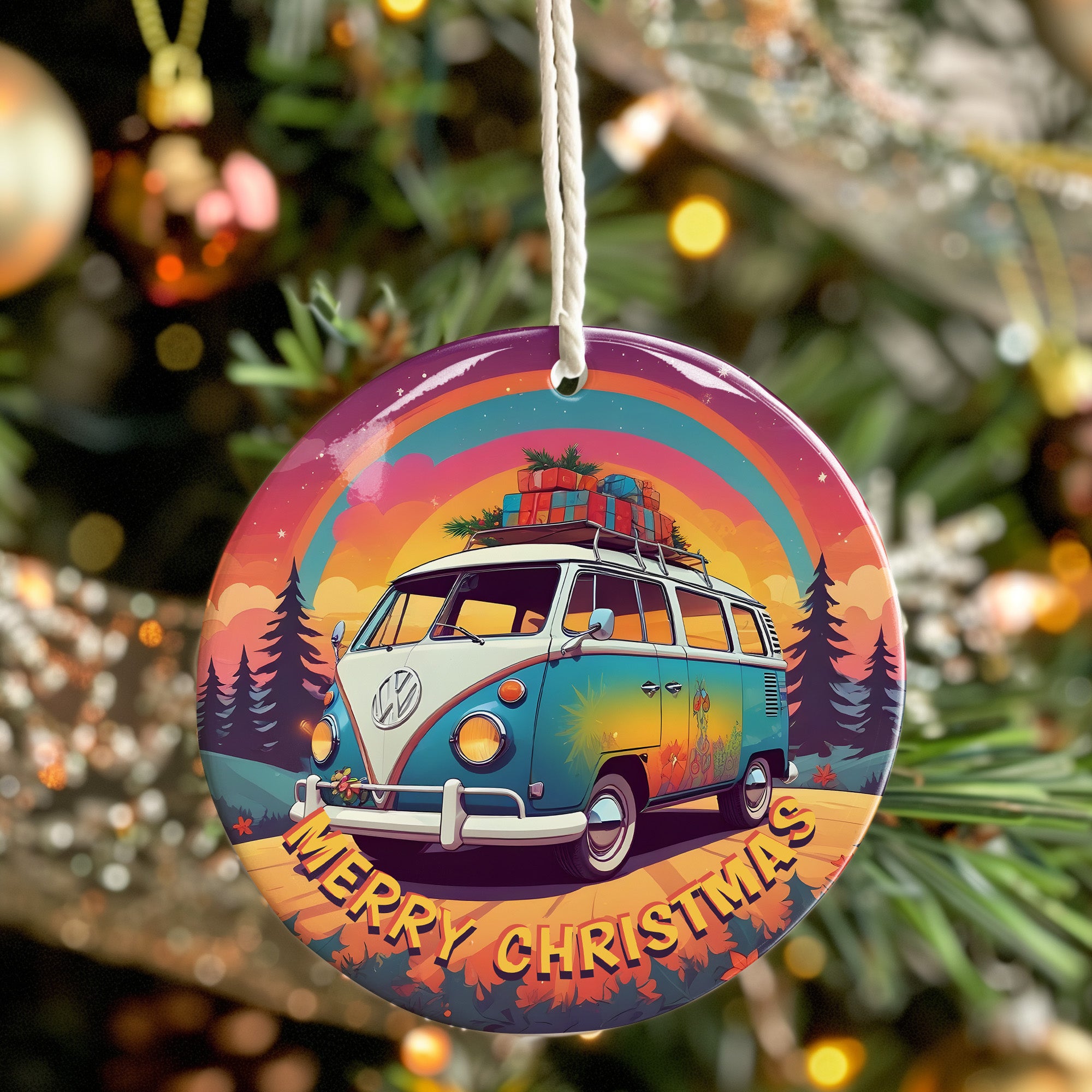 Personalized Merry Christmas Ceramic Ornament with Retro Van Design - Perfect Customized Gift for Adventurous Souls - Image 7