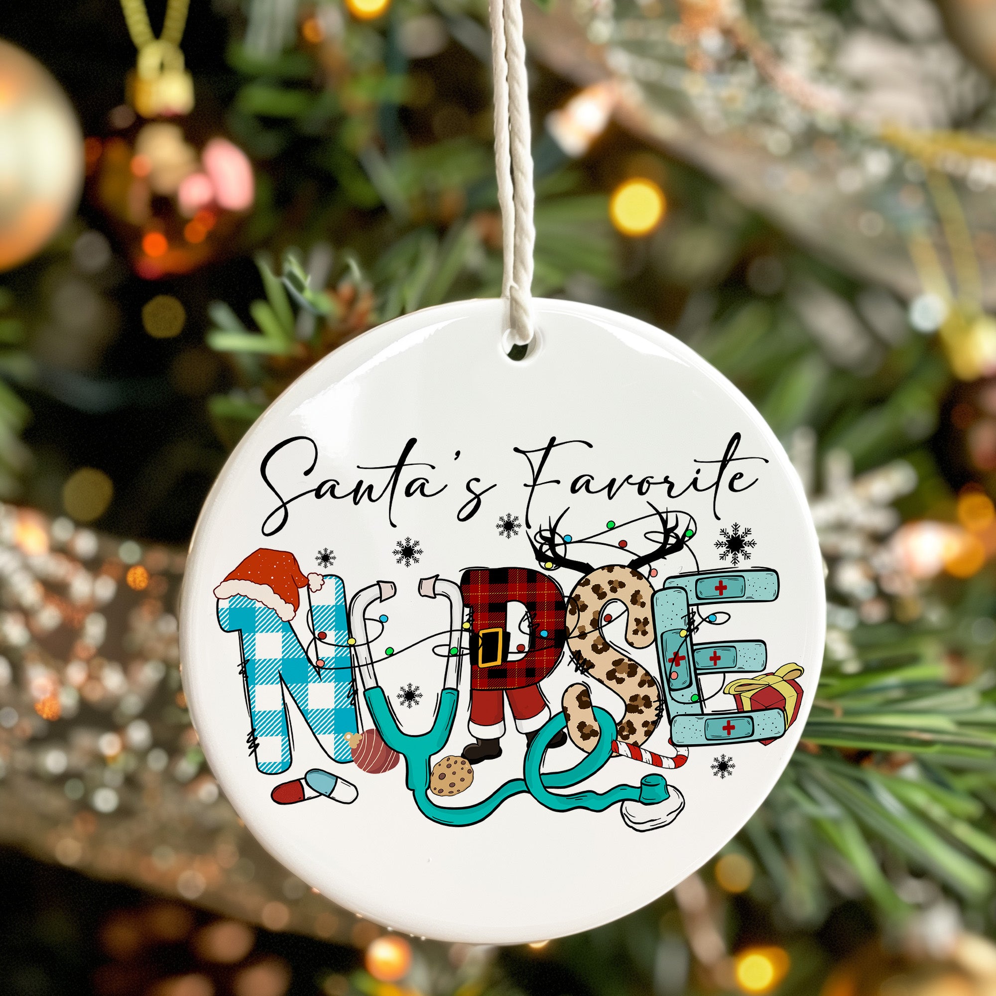Personalized "Santa's Favorite Nurse" Ceramic Ornament - Festive Holiday Decoration for Nursing Heroes - Image 7