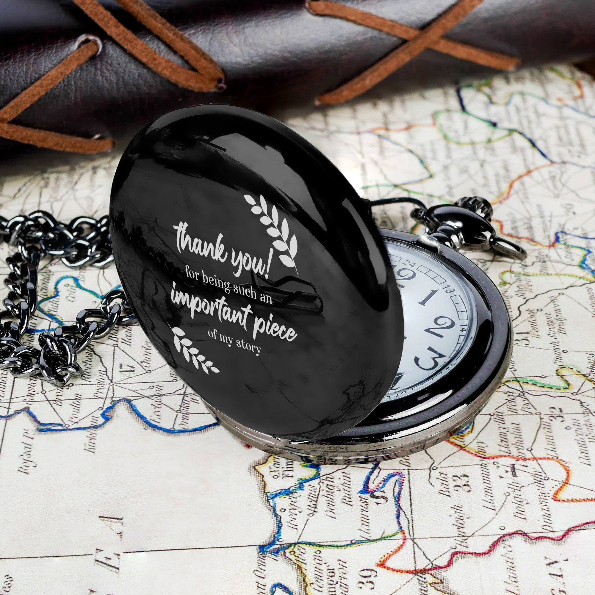 Custom Engraved Black Pocket Watch - "Thank You for Being an Important Piece" - Personalized Keepsake Gift for Loved Ones - Image 7