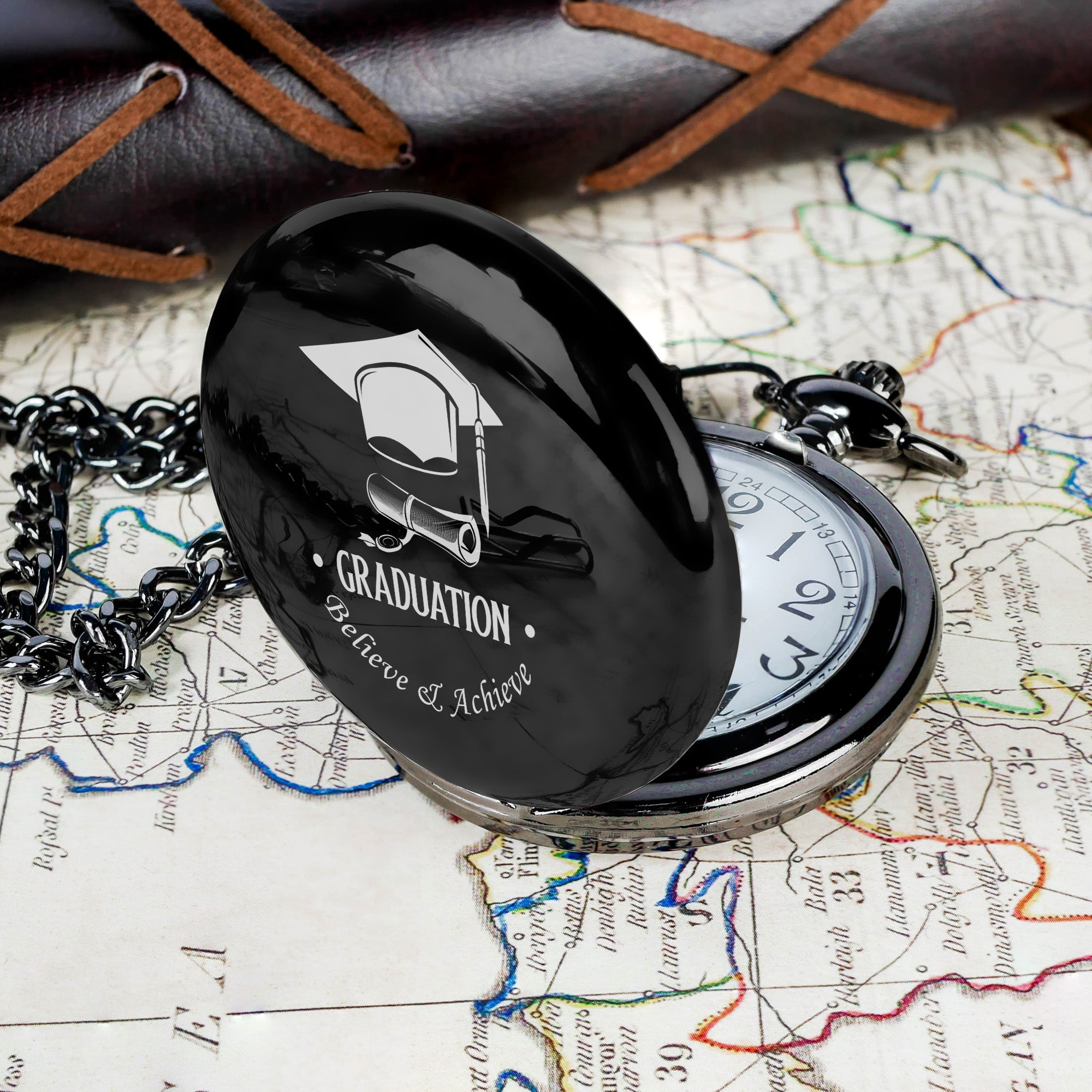 Personalized Graduation Pocket Watch - Elegant Black Finish with Custom Engraving - Perfect Graduation Gift for Him or Her - Image 7