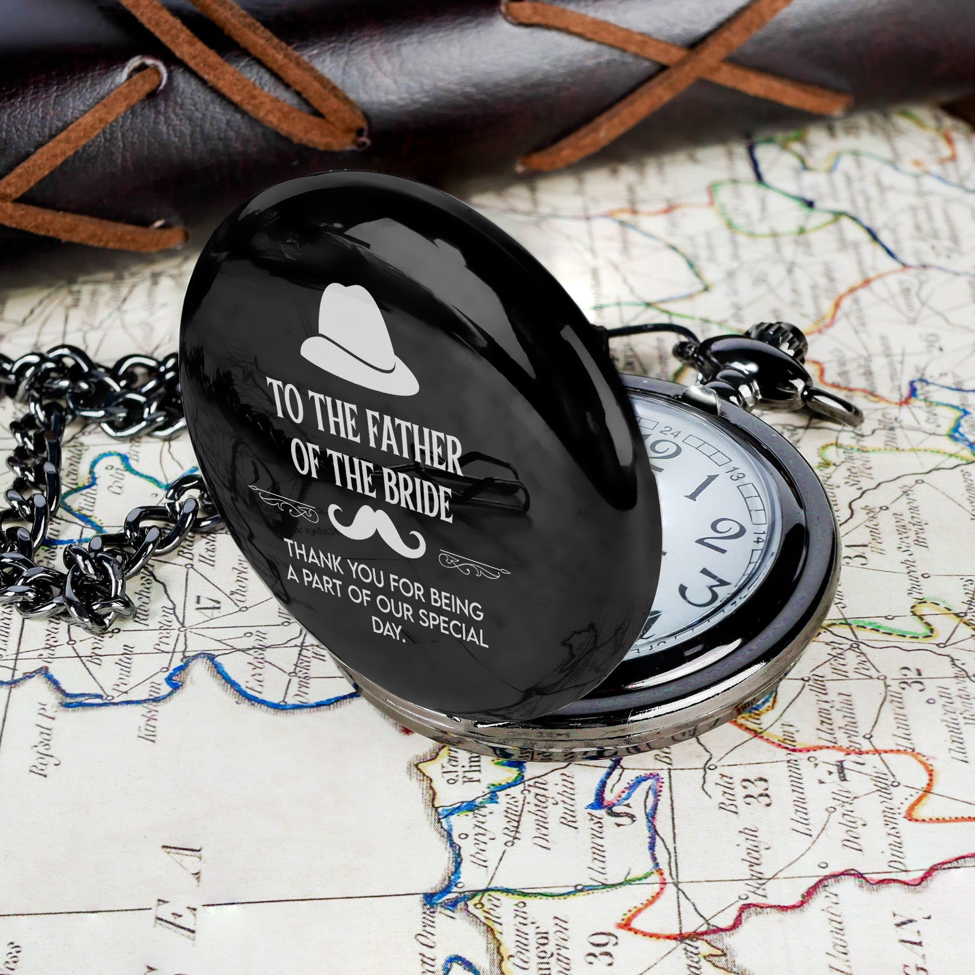 Personalized Father of the Bride Pocket Watch – Engraved Keepsake for Weddings, Handcrafted in Elegant Black - Image 7