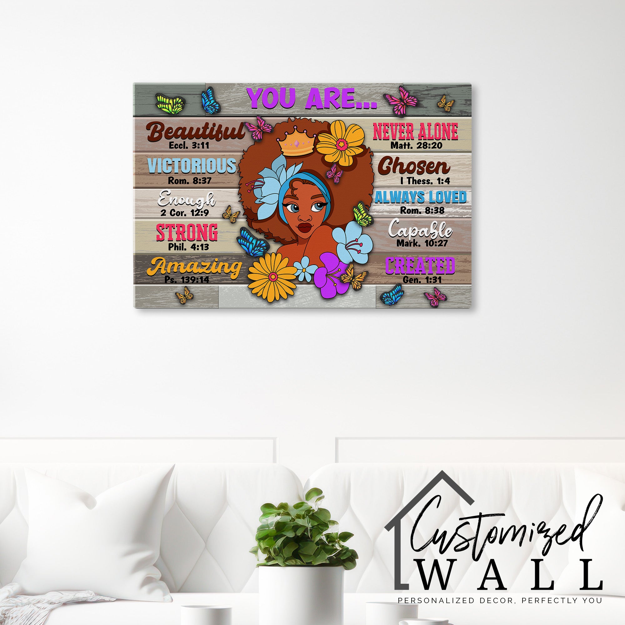 Personalized Inspirational Wrapped Canvas for Her - Vibrant Art with Uplifting Bible Verses and Butterflies - Image 7