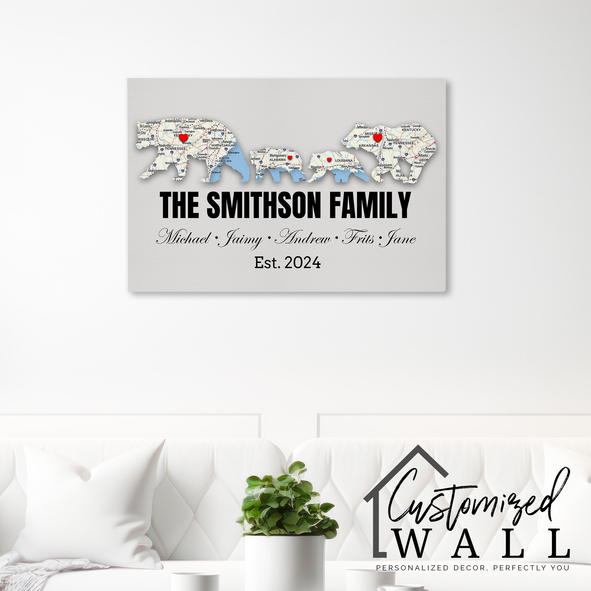 Custom Family Map Bear Canvas: Personalized Wall Art for Families - Perfect Gift for Celebrating New Beginnings - Image 7