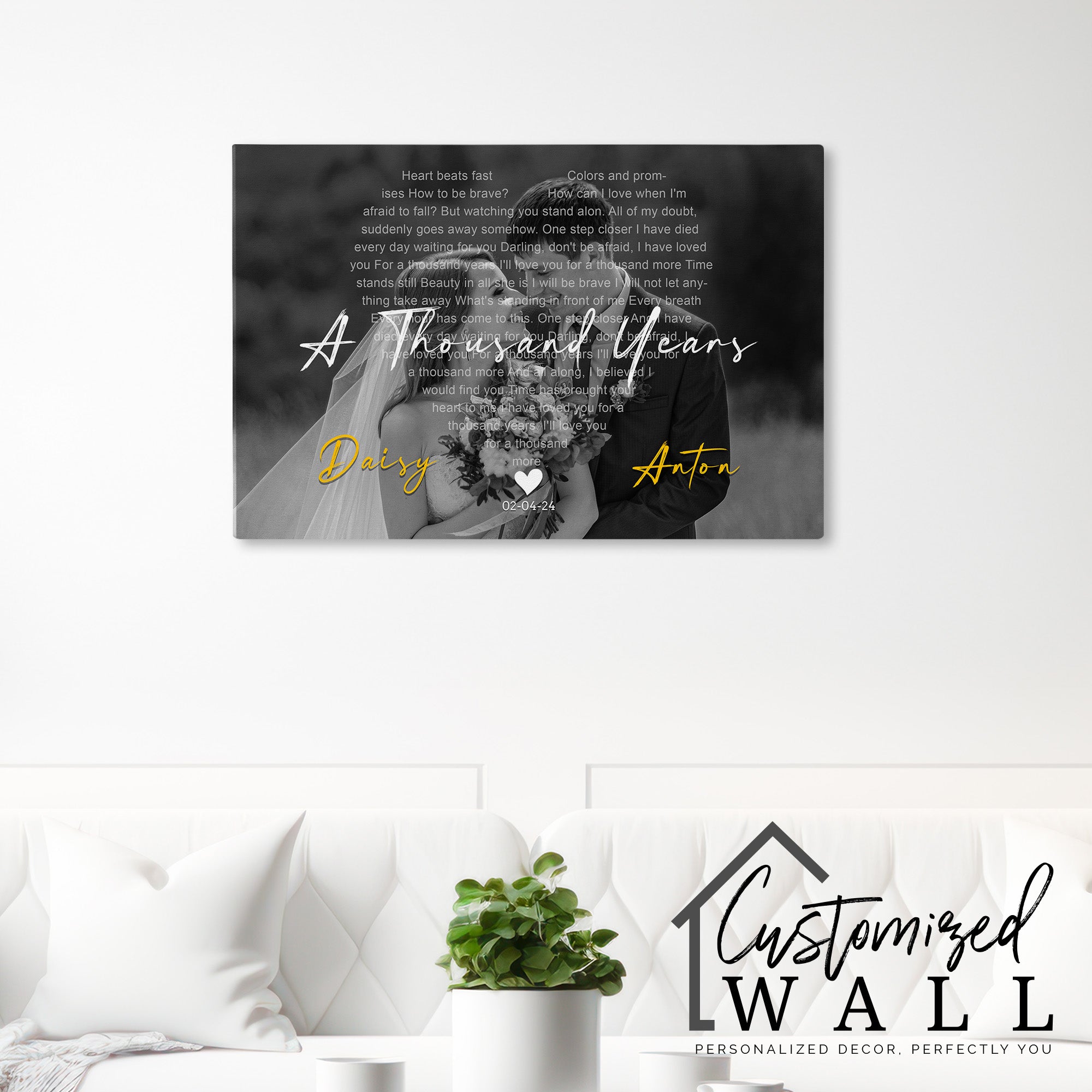 Personalized Wedding Photo Canvas with Song Lyrics – Custom Name & Date – Romantic Wall Art Gift for Newlyweds - Image 7
