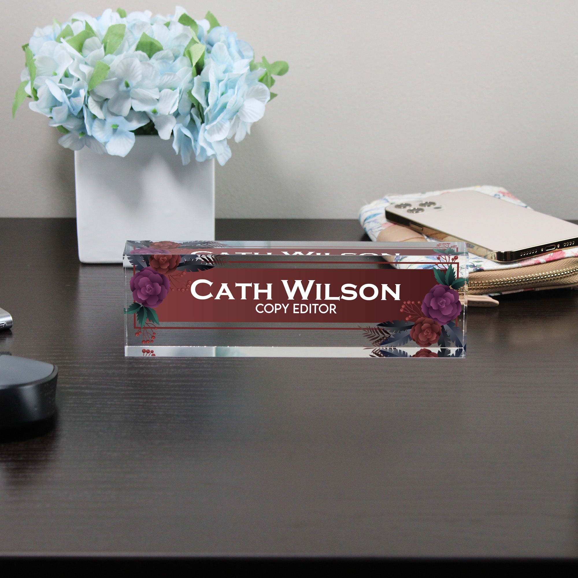 Personalized Floral Acrylic Desk Name Block - Elegant Custom Gift for Copy Editors & Professionals - Image 8