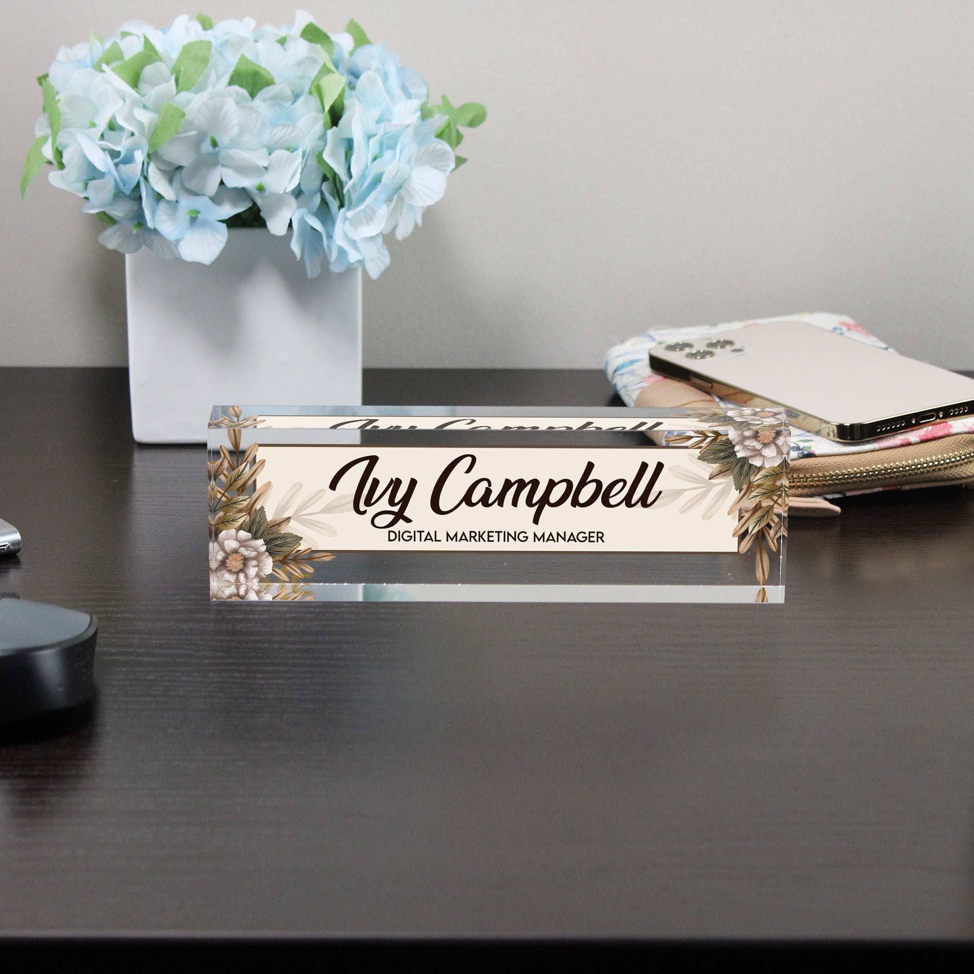 Personalized Acrylic Desk Block with Custom Name & Title - Elegant Floral Design for Office Decoration & Thoughtful Gift - Image 8