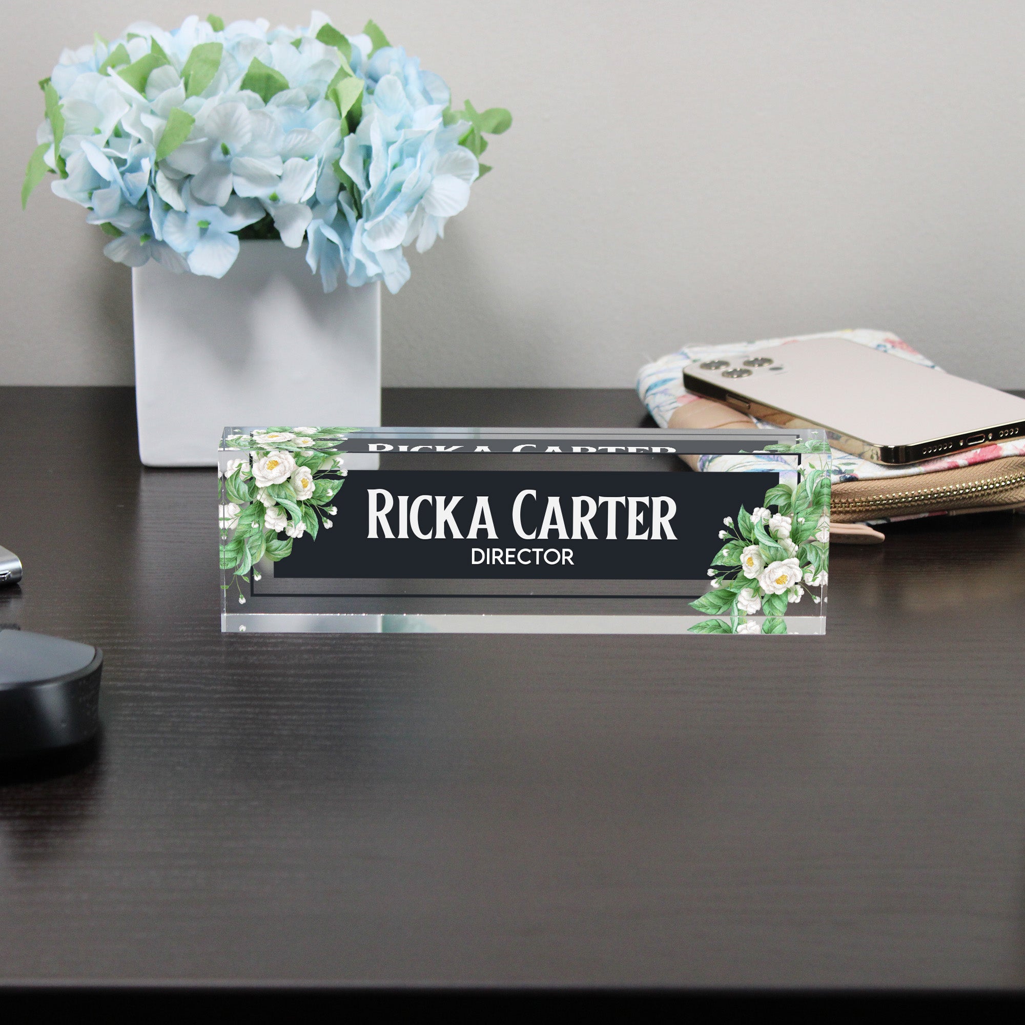 Personalized Floral Acrylic Desk Block - Custom Nameplate for Directors, Elegant Office Decor Gift - Image 8