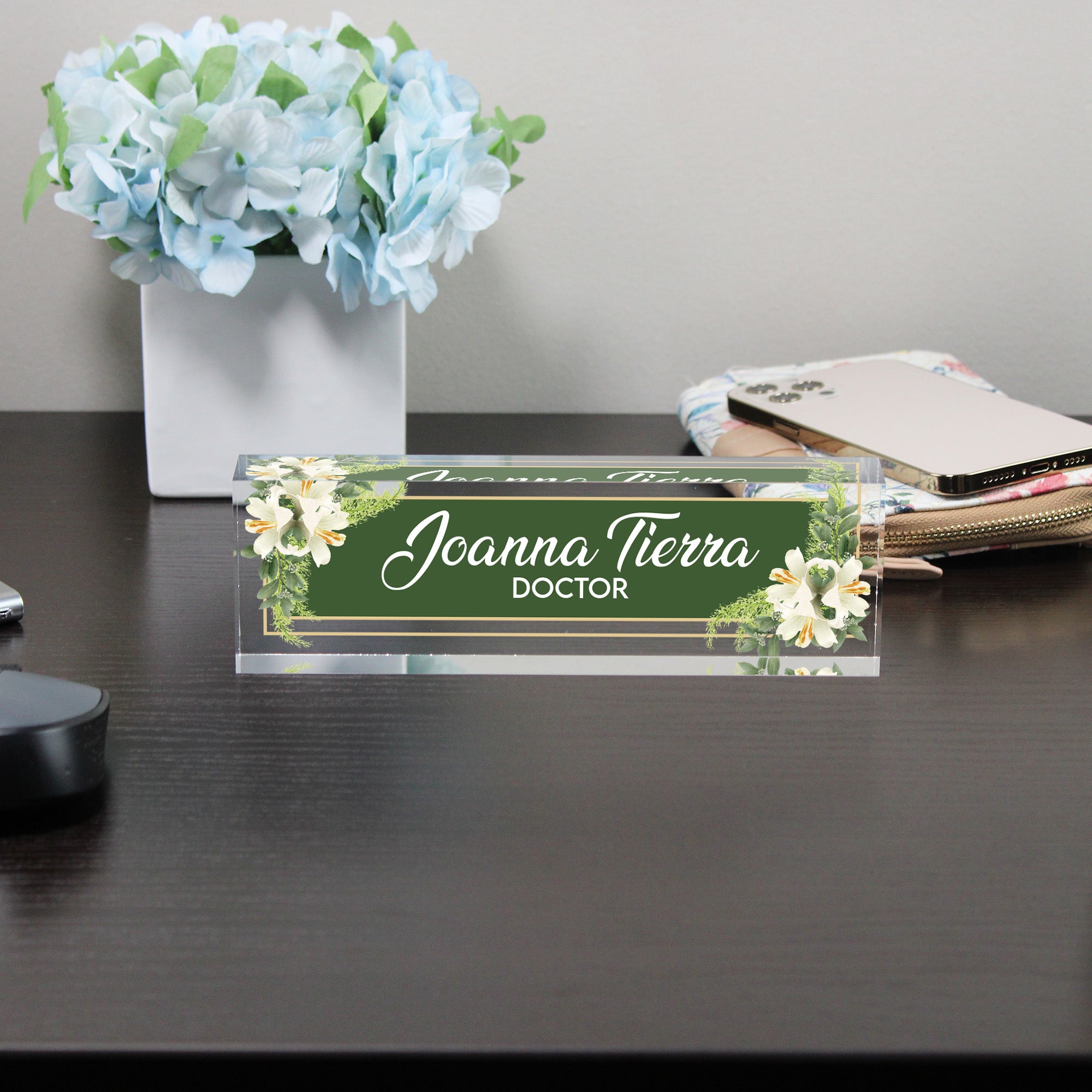 Personalized Acrylic Desk Name Plate with Floral Accents - Customizable Office Decor for Doctors and Professionals - Image 8
