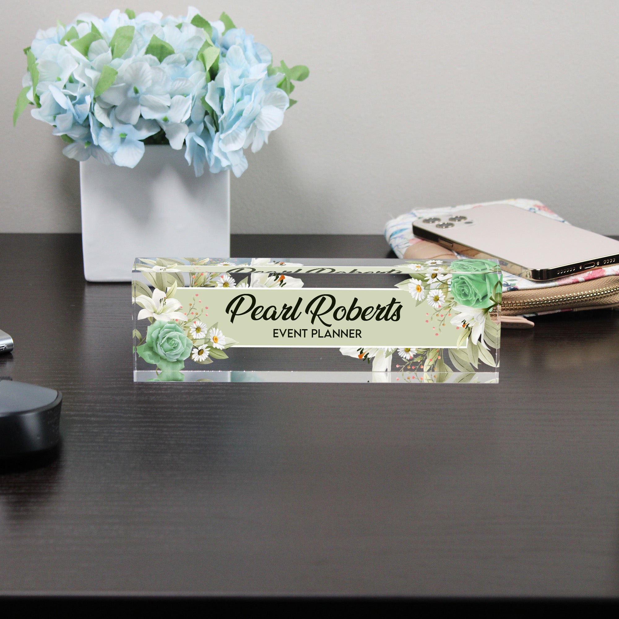Personalized Floral Acrylic Desk Block for Event Planners - Custom Name Gift with Elegant Floral Design - Image 8