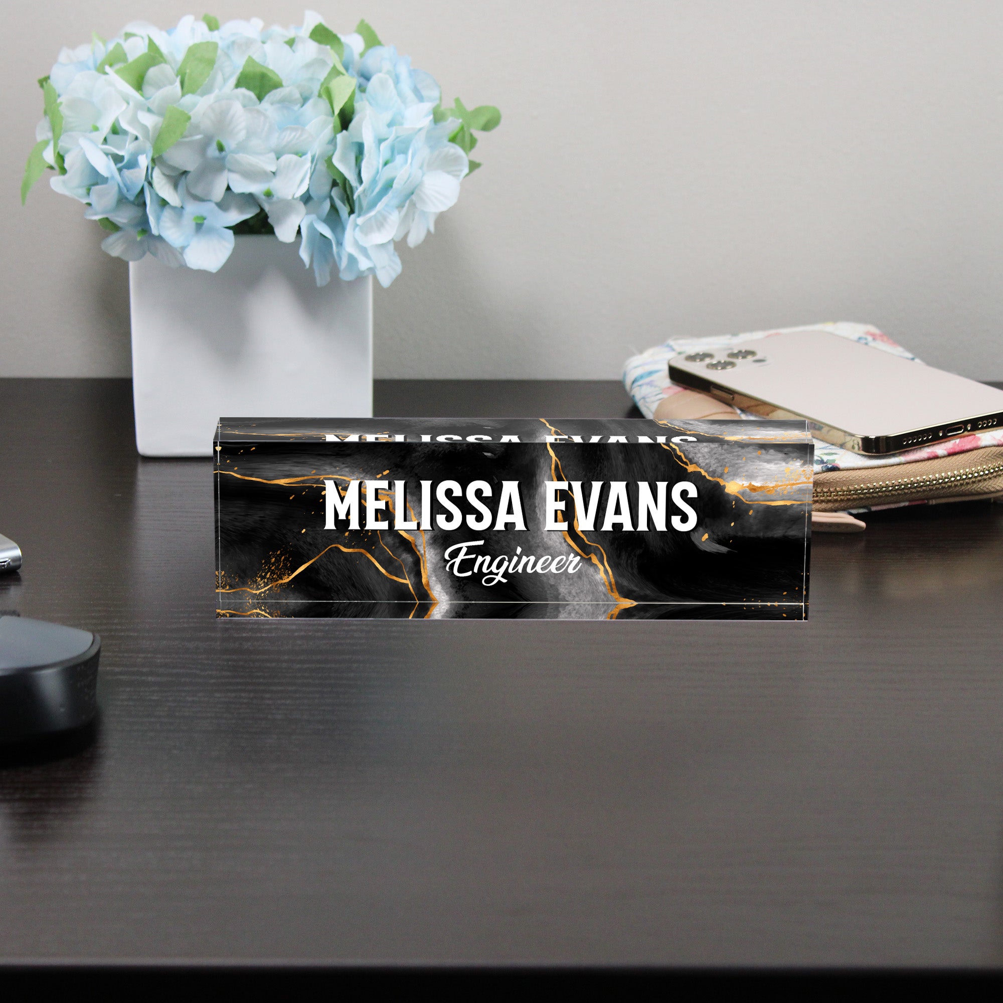Personalized Acrylic Desk Block for Engineers - Custom Nameplate with Elegant Black Marble Design - Image 8