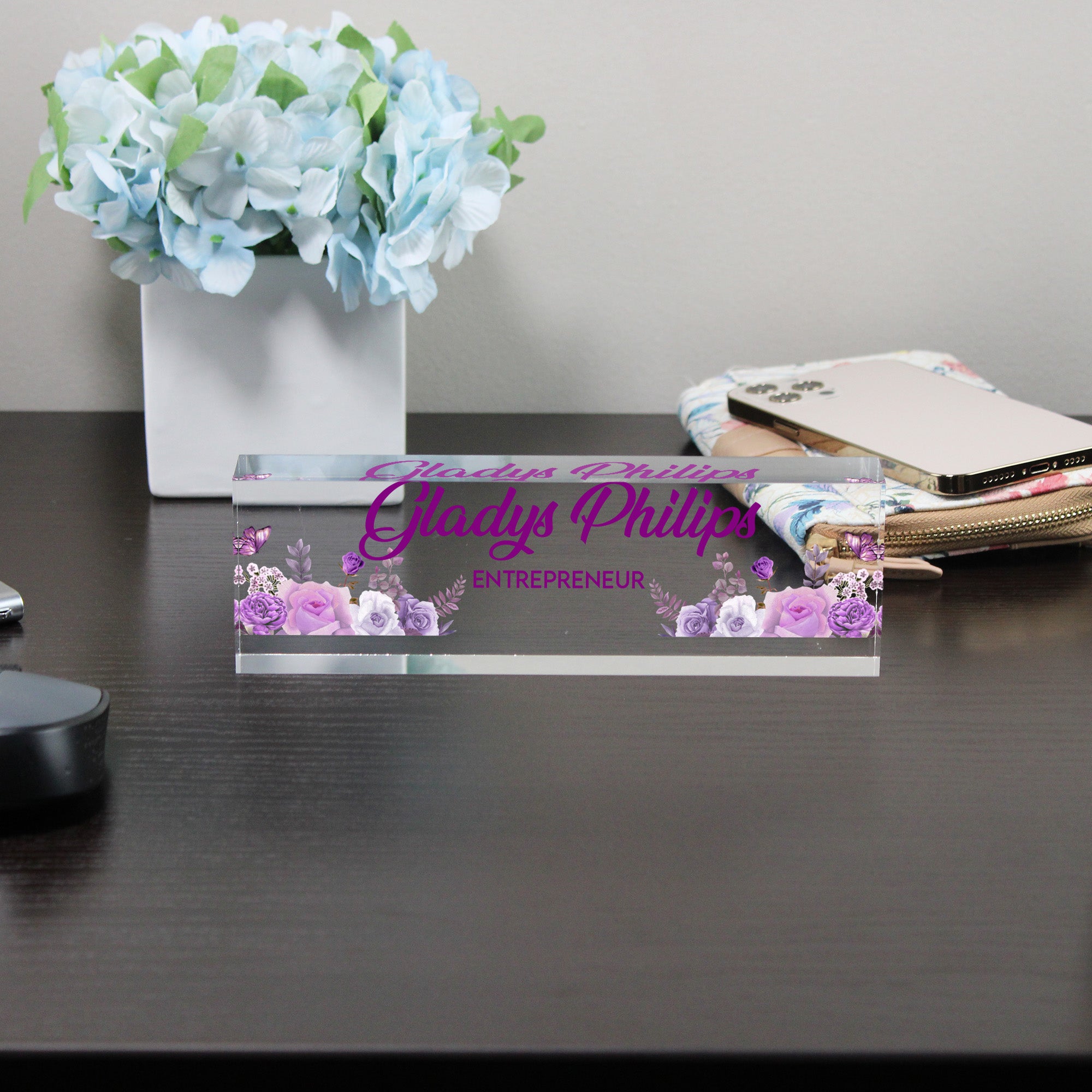 Personalized Floral Acrylic Desk Name Block - Elegant Custom Gift for Entrepreneurs - Image 8