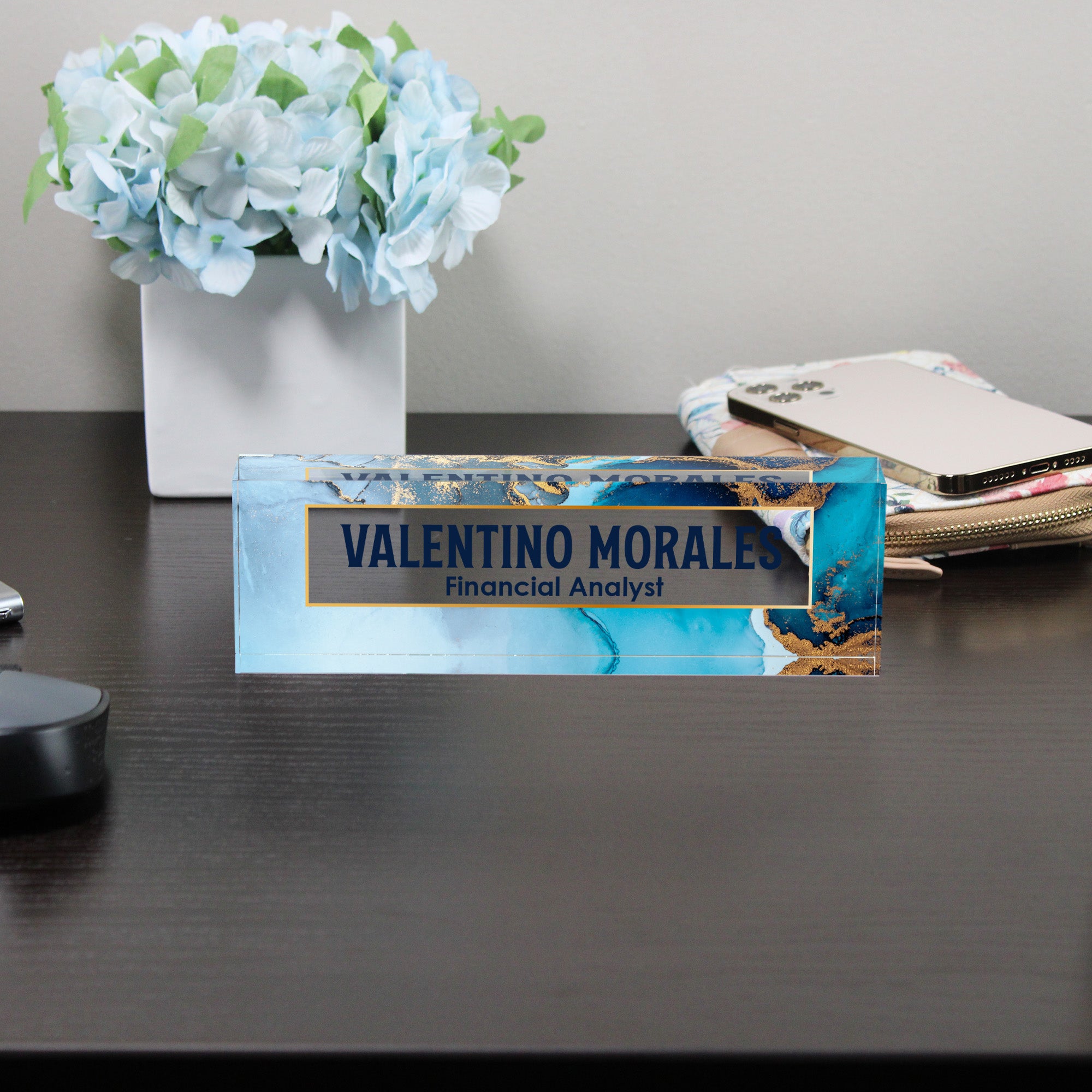 Personalized Acrylic Desk Name Block with Elegant Blue & Gold Design – Ideal Gift for Professionals - Image 8