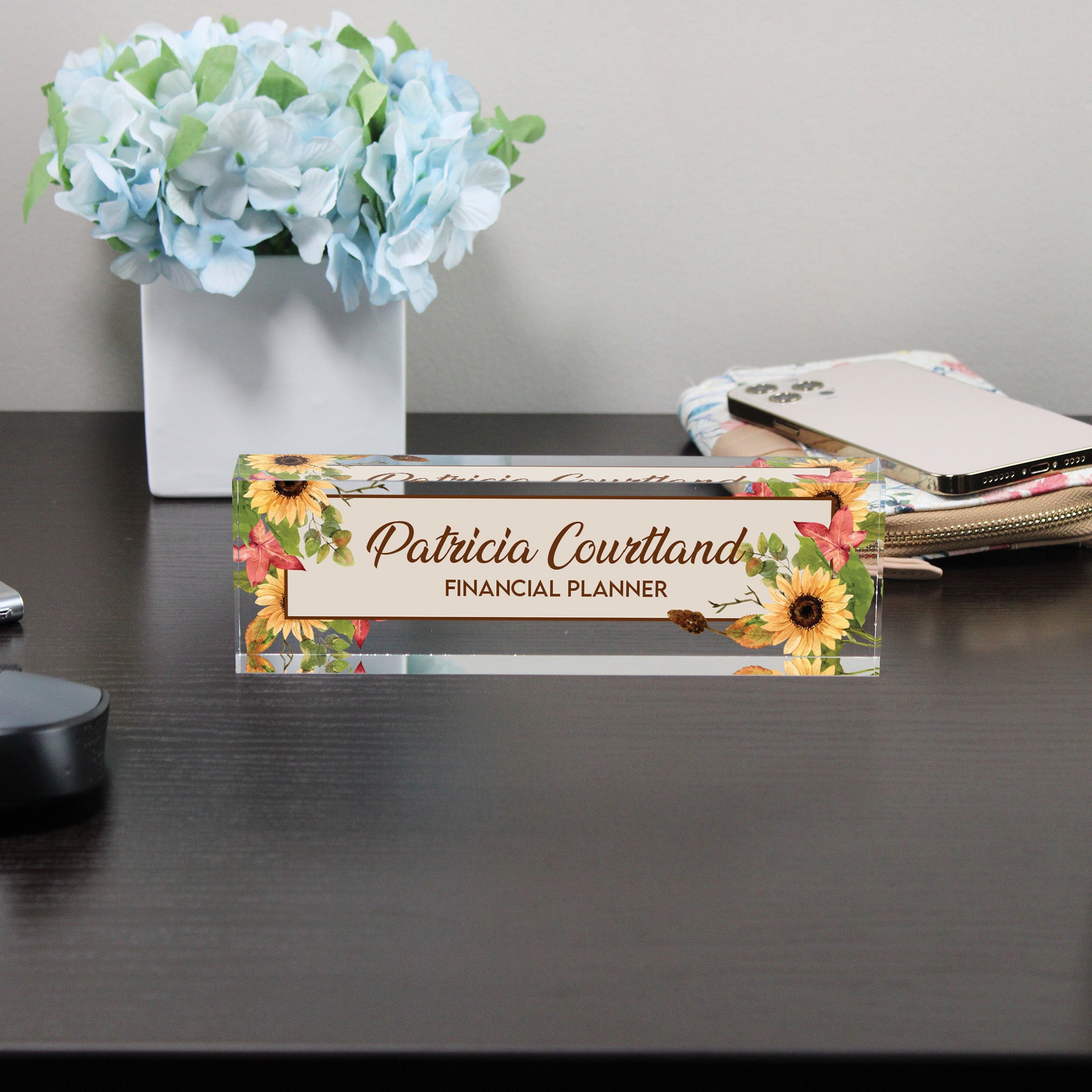 Personalized Floral Acrylic Desk Block - Custom Nameplate for Financial Planners, Handcrafted Gift for Professionals - Image 8