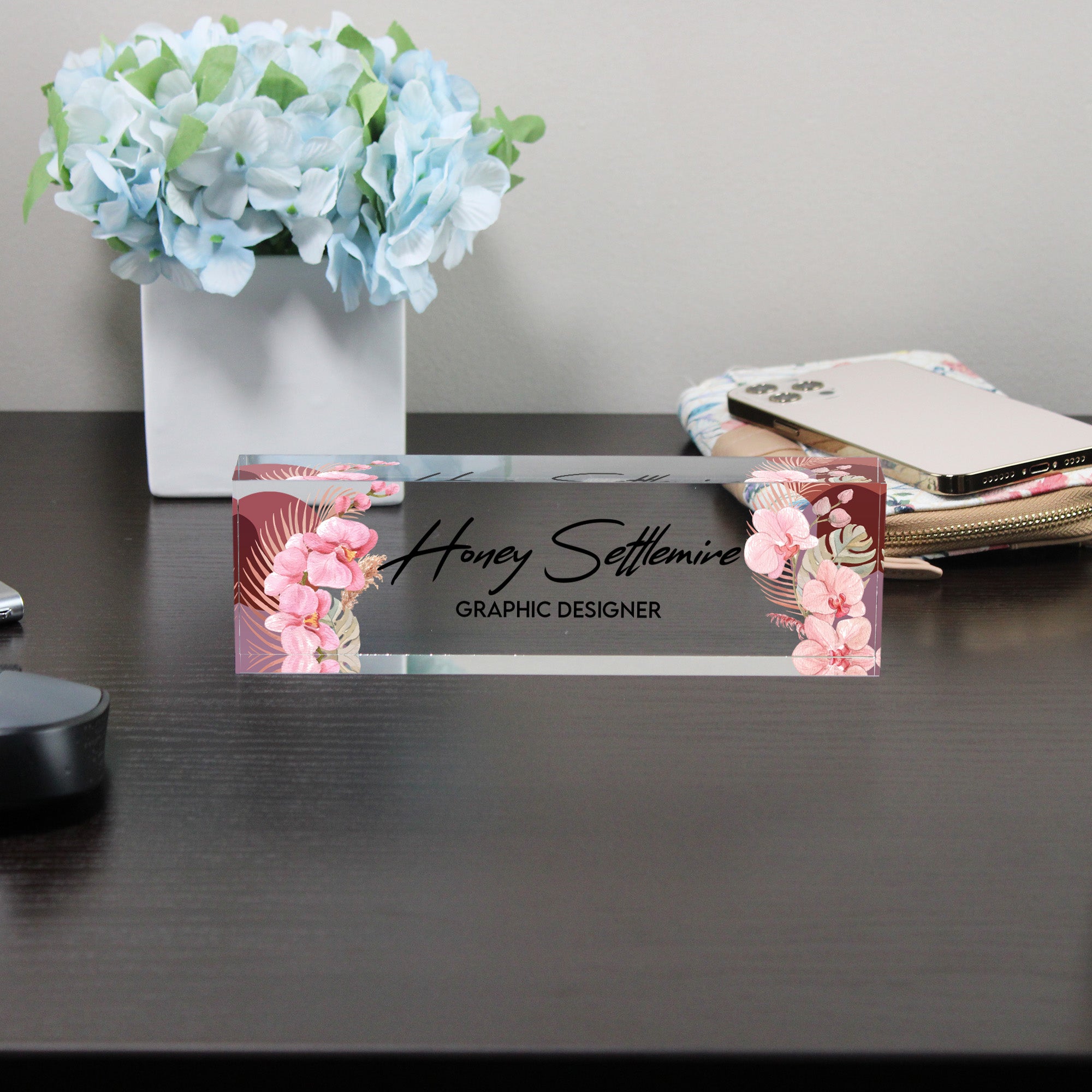 Personalized Floral Acrylic Desk Block - Custom Name Plate for Graphic Designers - Elegant Office Decor and Gift - Image 8