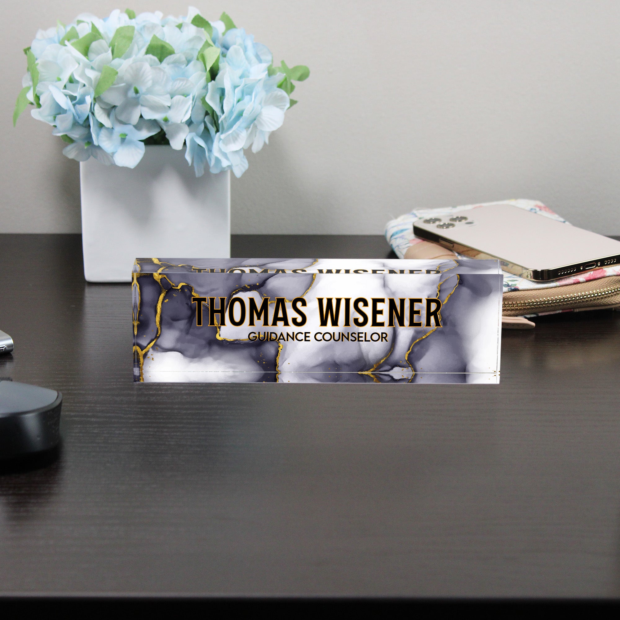 Personalized Marble Acrylic Desk Block with Gold Accents - Custom Nameplate for Guidance Counselors - Image 8