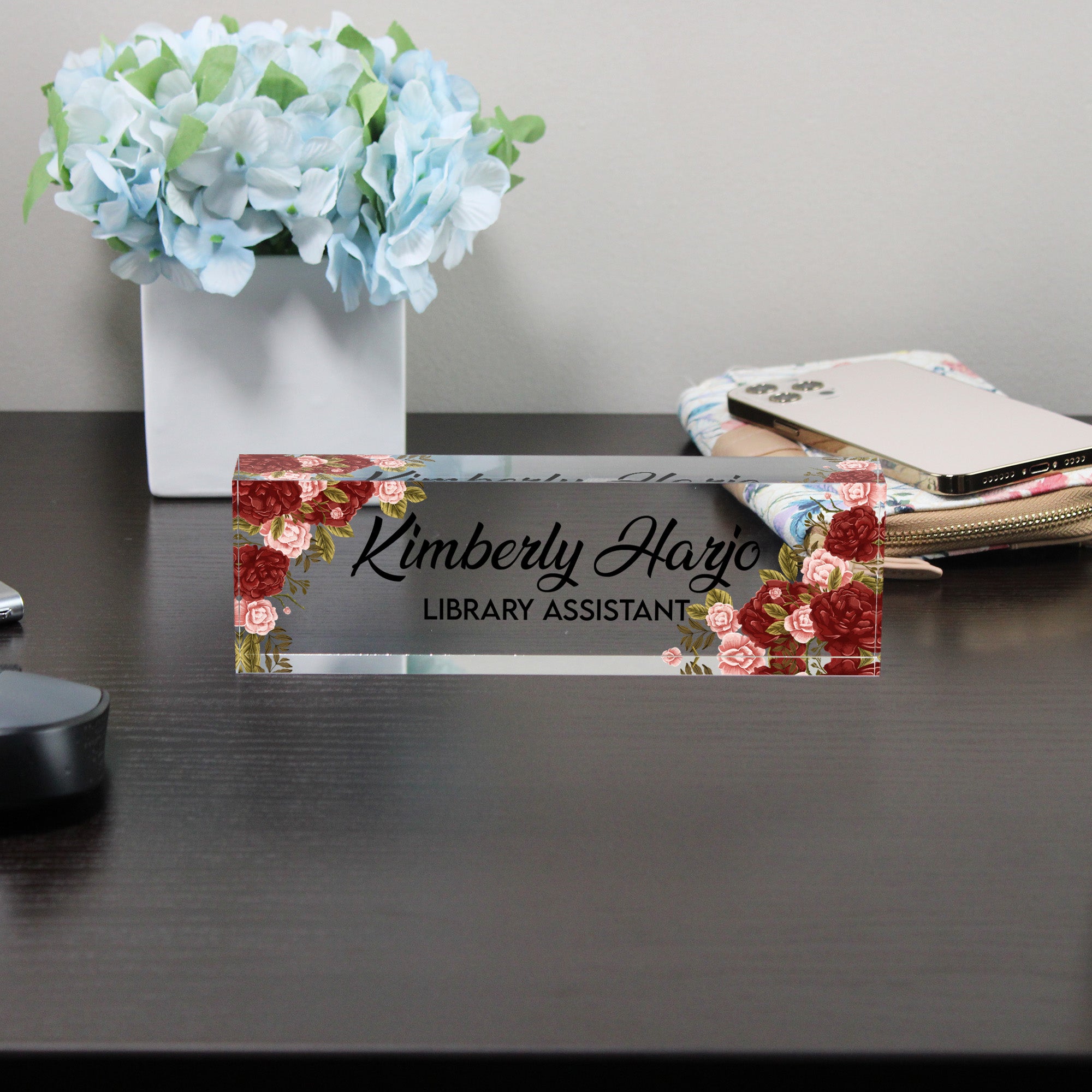 Personalized Floral Acrylic Desk Nameplate - Custom Name Sign for Library Assistants - Elegant Gift for Office Décor - Image 8