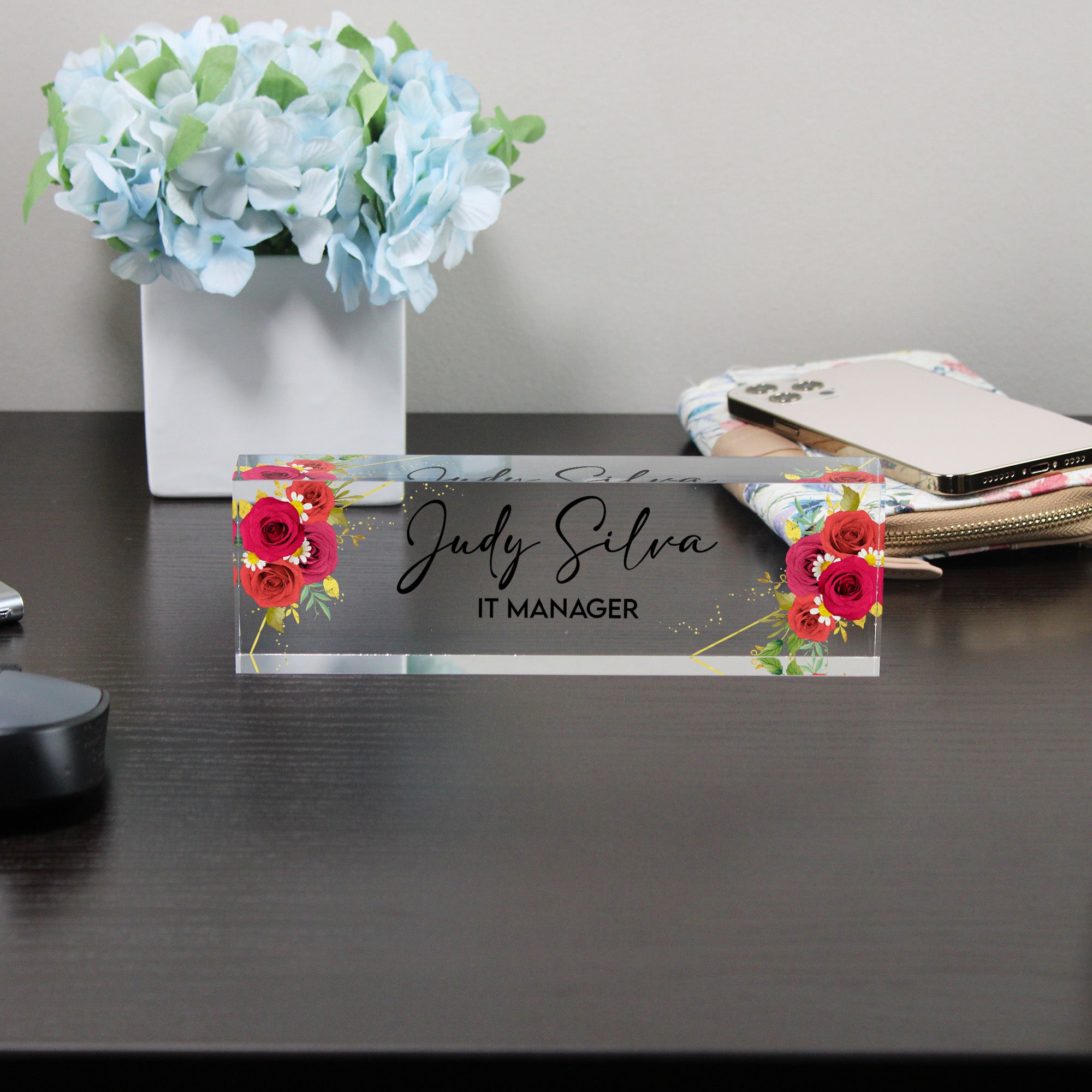 Personalized Acrylic Desk Name Plate with Floral Design - Customizable Office Decor for IT Managers, Perfect Gift for Bosses or Coworkers - Image 8