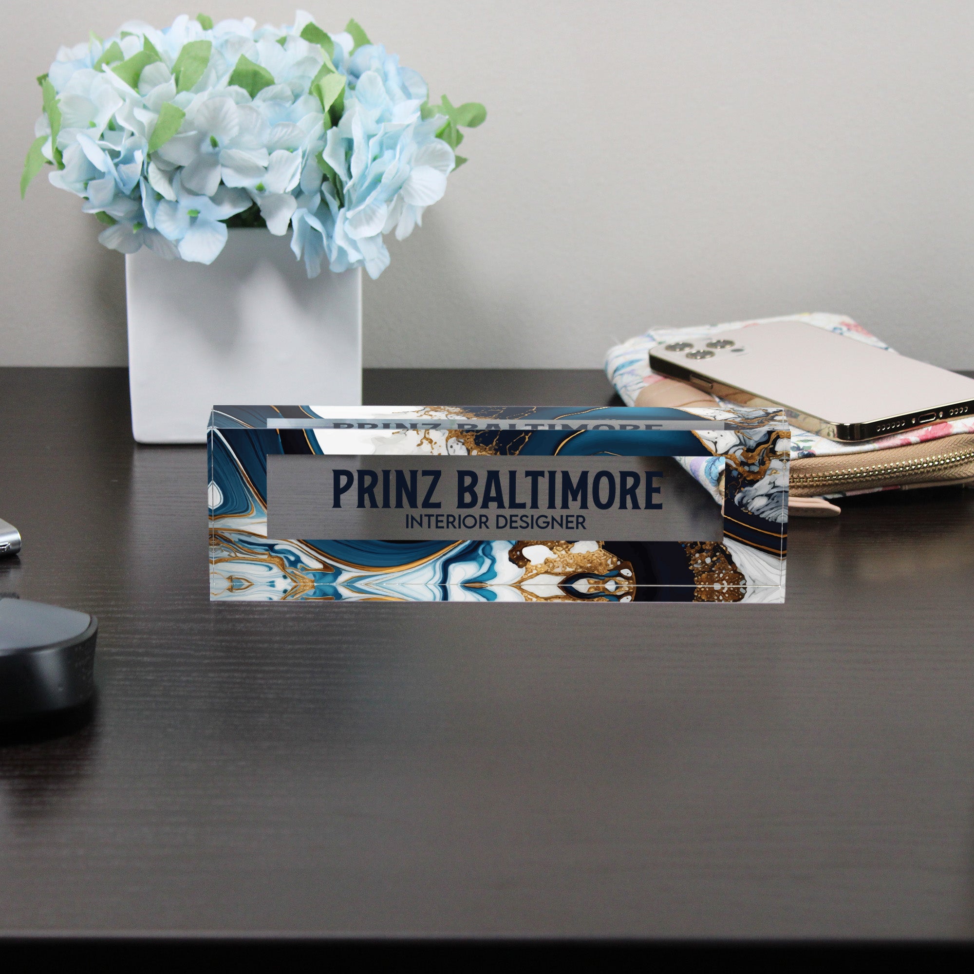 Personalized Acrylic Desk Block for Interior Designers - Elegant Marbled Design - Image 8