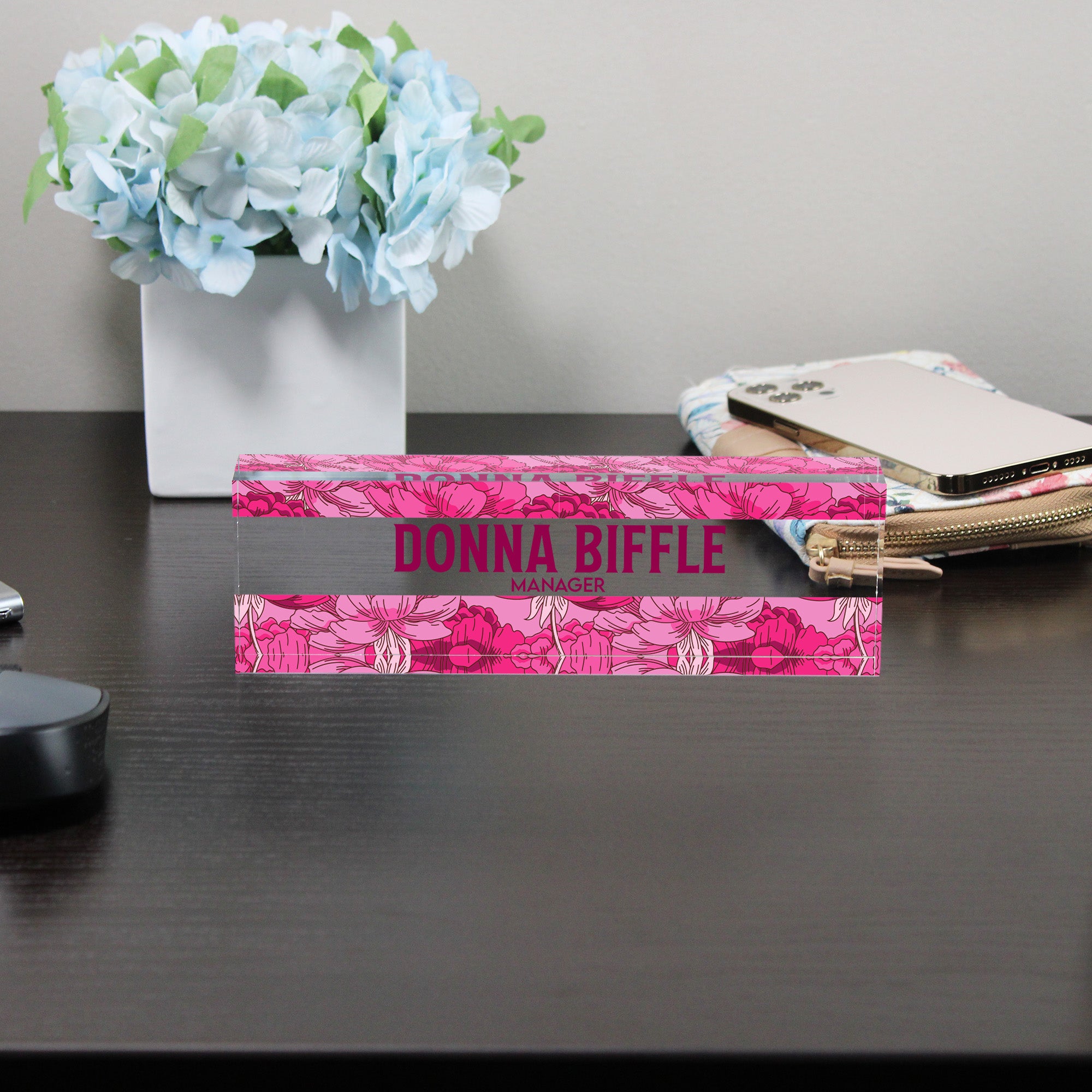 Personalized Floral Acrylic Desk Nameplate - Elegant Manager Gift with Custom Text Options - Image 8