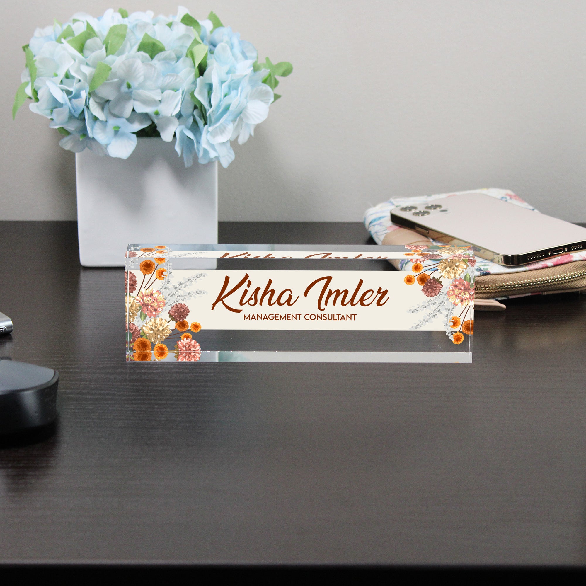 Custom Acrylic Desk Block with Floral Design and Personalization for Management Consultants – Ideal Gift for Professionals - Image 8