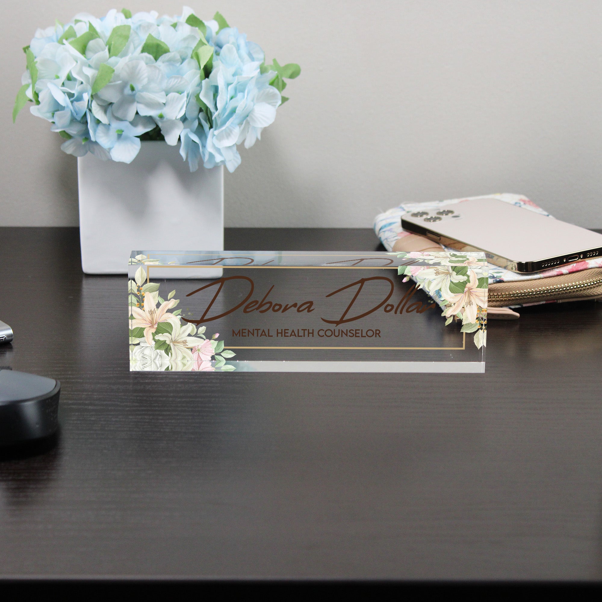 Personalized Acrylic Desk Nameplate with Floral Design - Custom Office Décor for Mental Health Professionals - Image 8