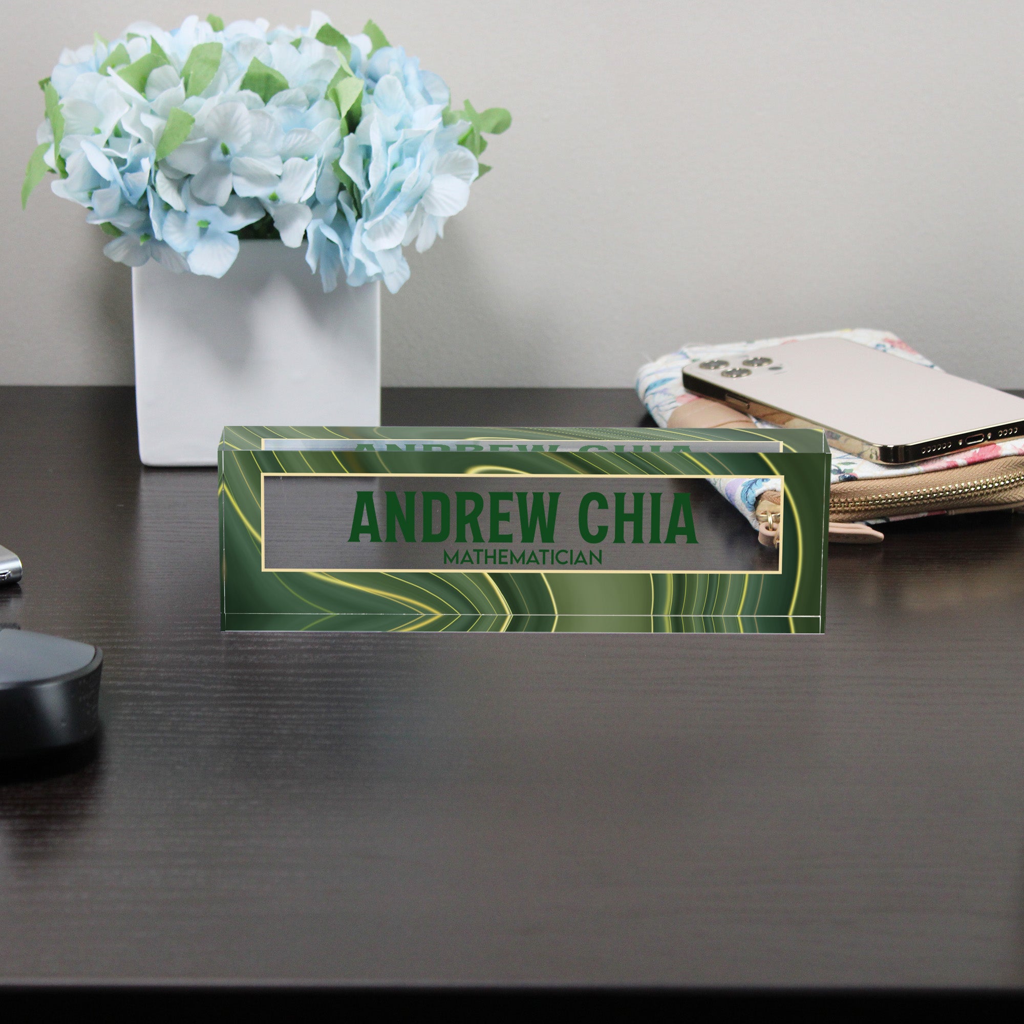 Personalized Acrylic Desk Block - Custom Name and Title Display with Elegant Green Pattern for Mathematicians - Image 8