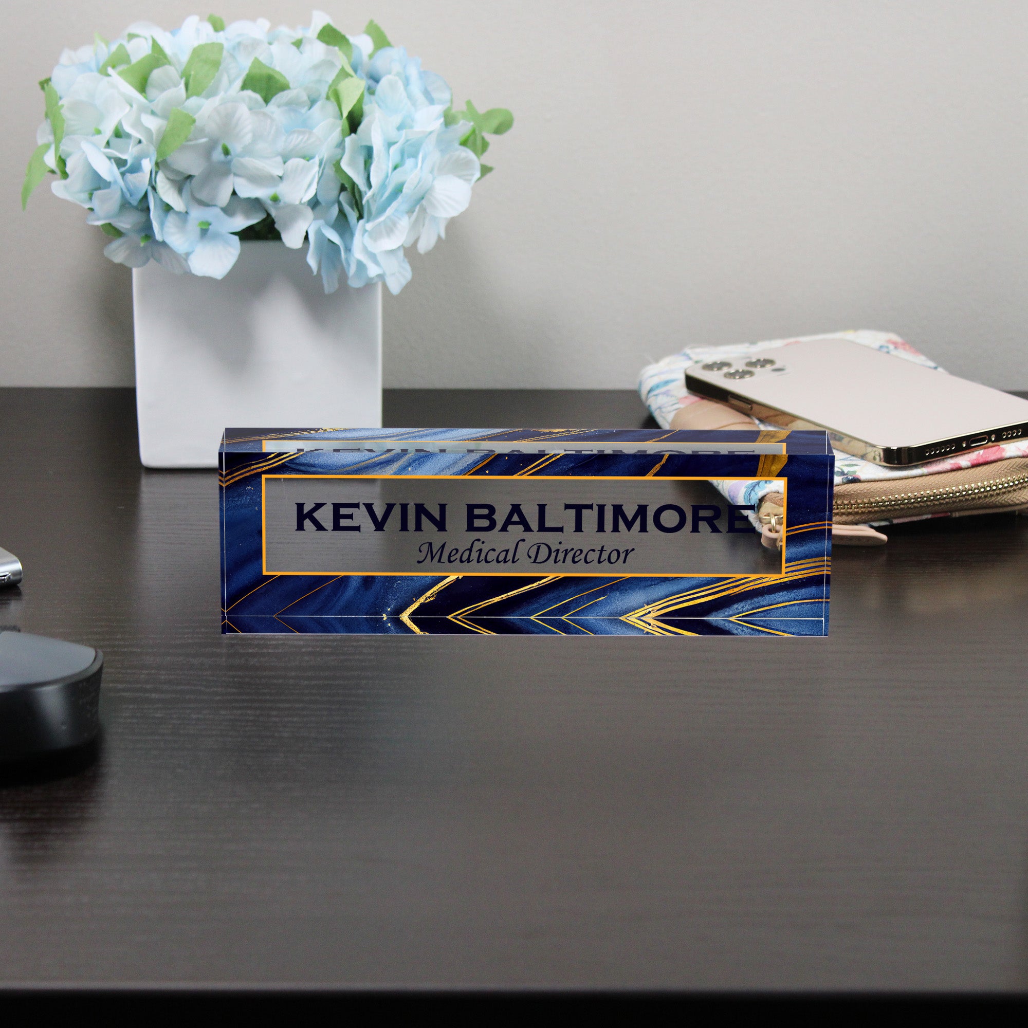 Personalized Acrylic Desk Block with Elegant Blue and Gold Design - Perfect Custom Gift for Professionals and Executives - Image 8