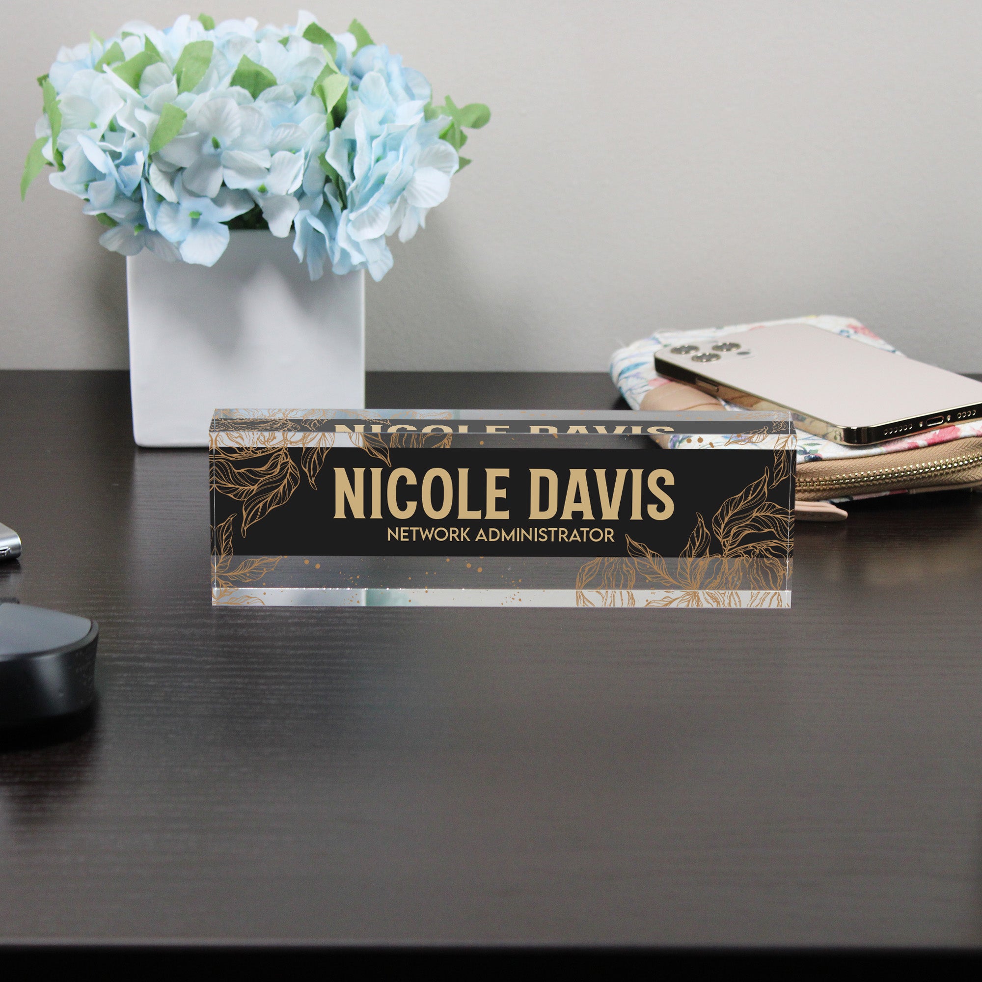 Personalized Acrylic Desk Name Block - Elegant Floral Design for Network Administrators - Image 8