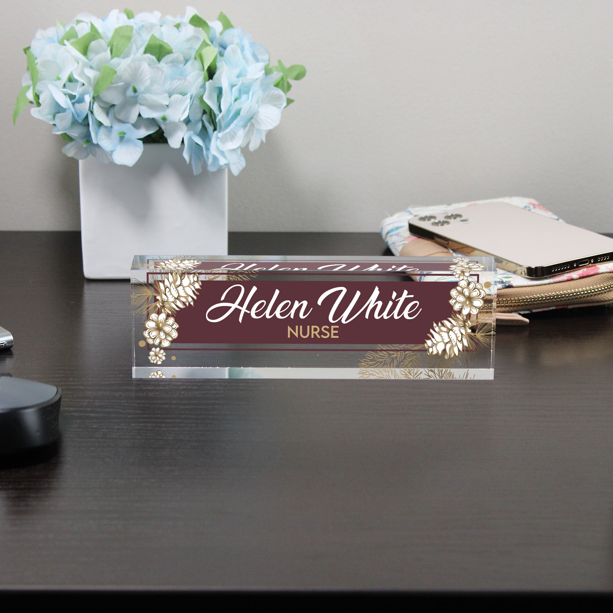 Personalized Acrylic Desk Block with Elegant Floral Design - Custom Name & Profession Engraving for a Unique Gift - Image 8
