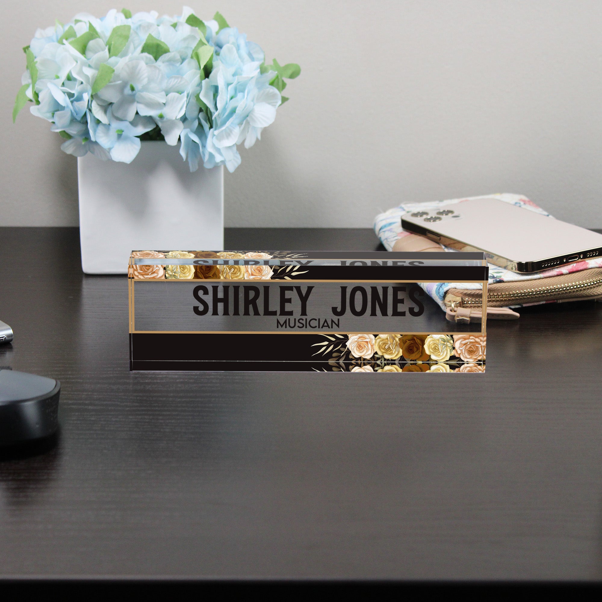 Personalized Acrylic Desk Block with Golden Floral Design - Custom Nameplate for Musicians and Music Lovers - Image 8