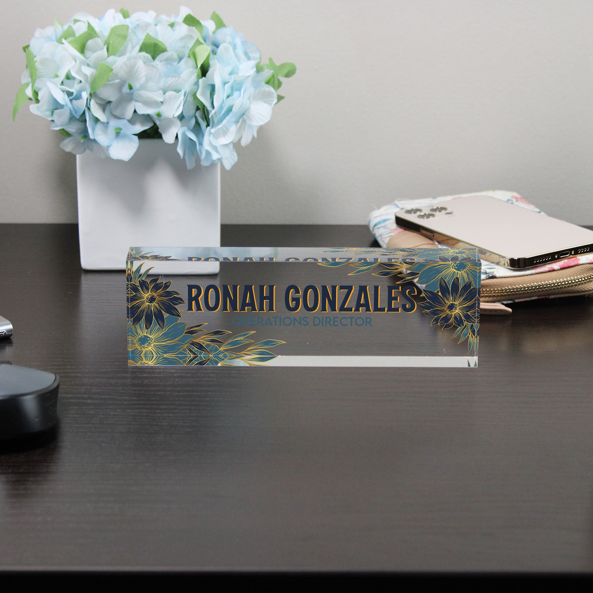 Customizable Acrylic Desk Name Plate with Elegant Floral Design – Perfect Gift for Executives and Home Offices - Image 8