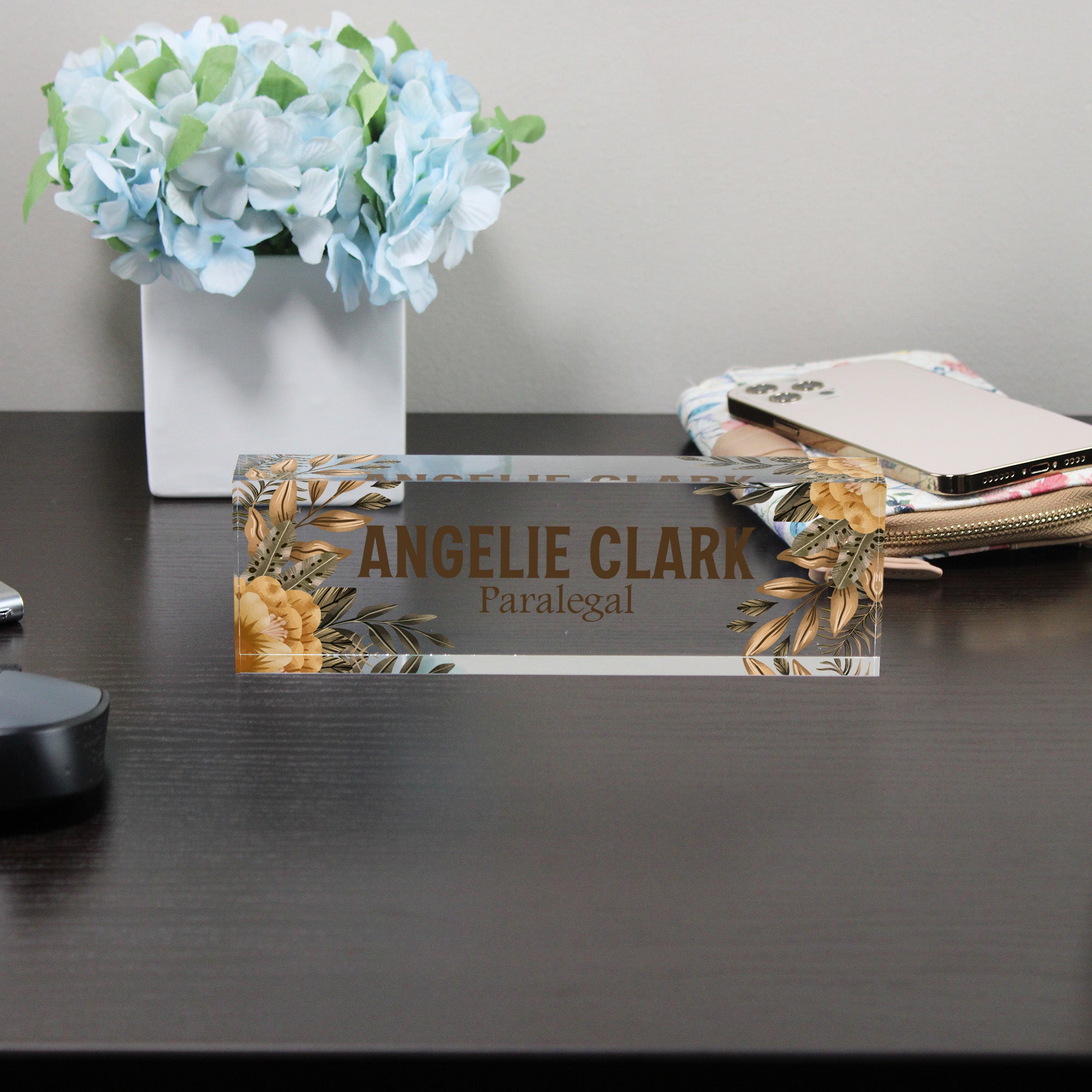 Personalized Floral Acrylic Desk Block Nameplate for Paralegals – Custom Office Decor and Perfect Gift for Legal Professionals - Image 8