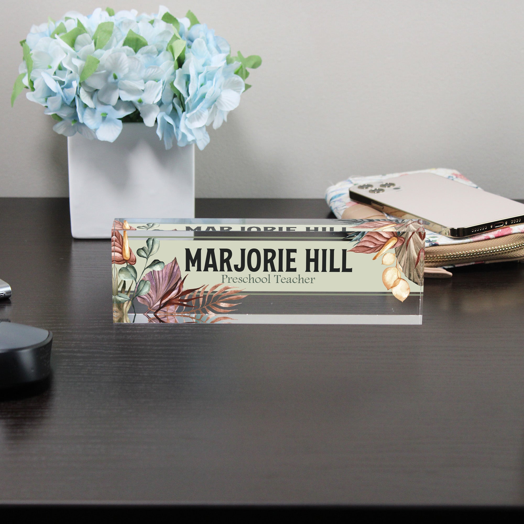 Custom Acrylic Desk Block for Teachers - Personalized Nameplate with Botanical Design - Perfect Gift for Educators - Image 8