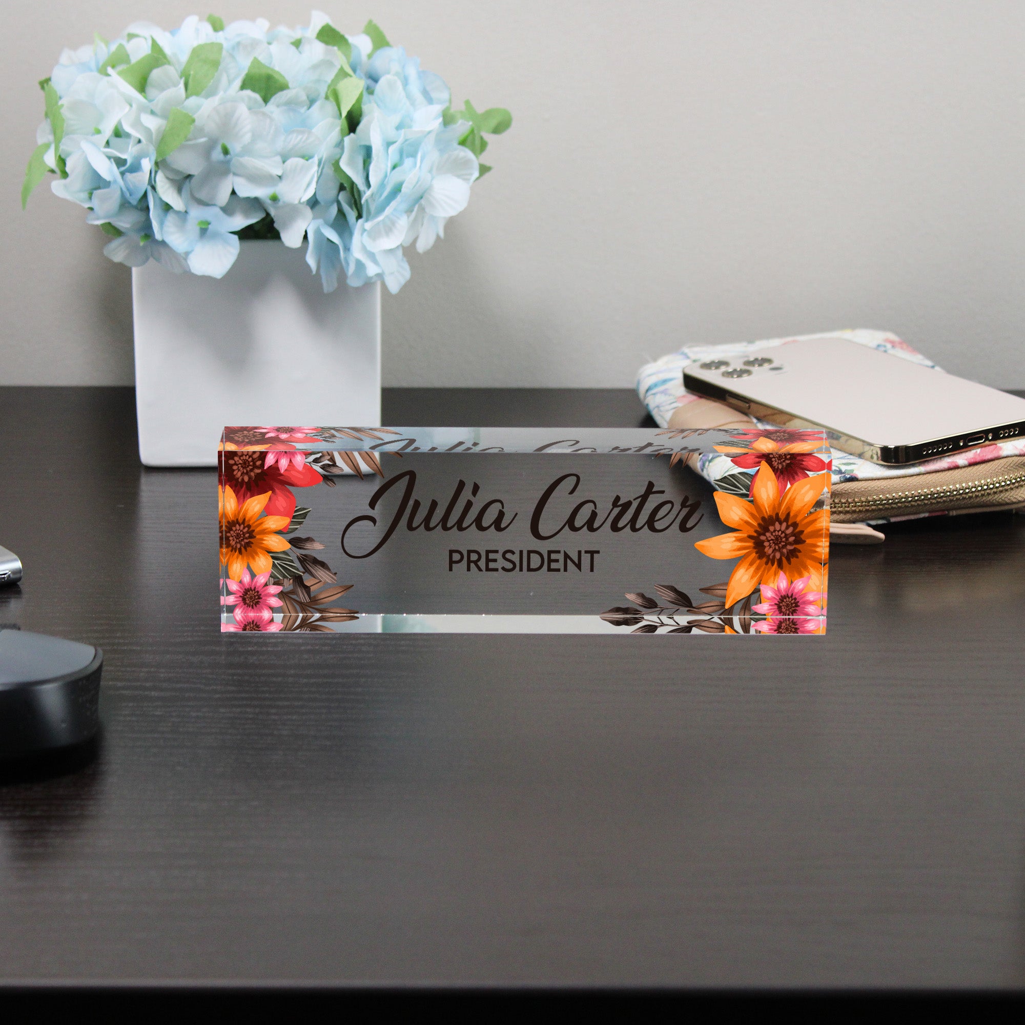 Personalized Floral Acrylic Desk Nameplate - Elegant Custom Name Sign for Office or Gift - Image 8