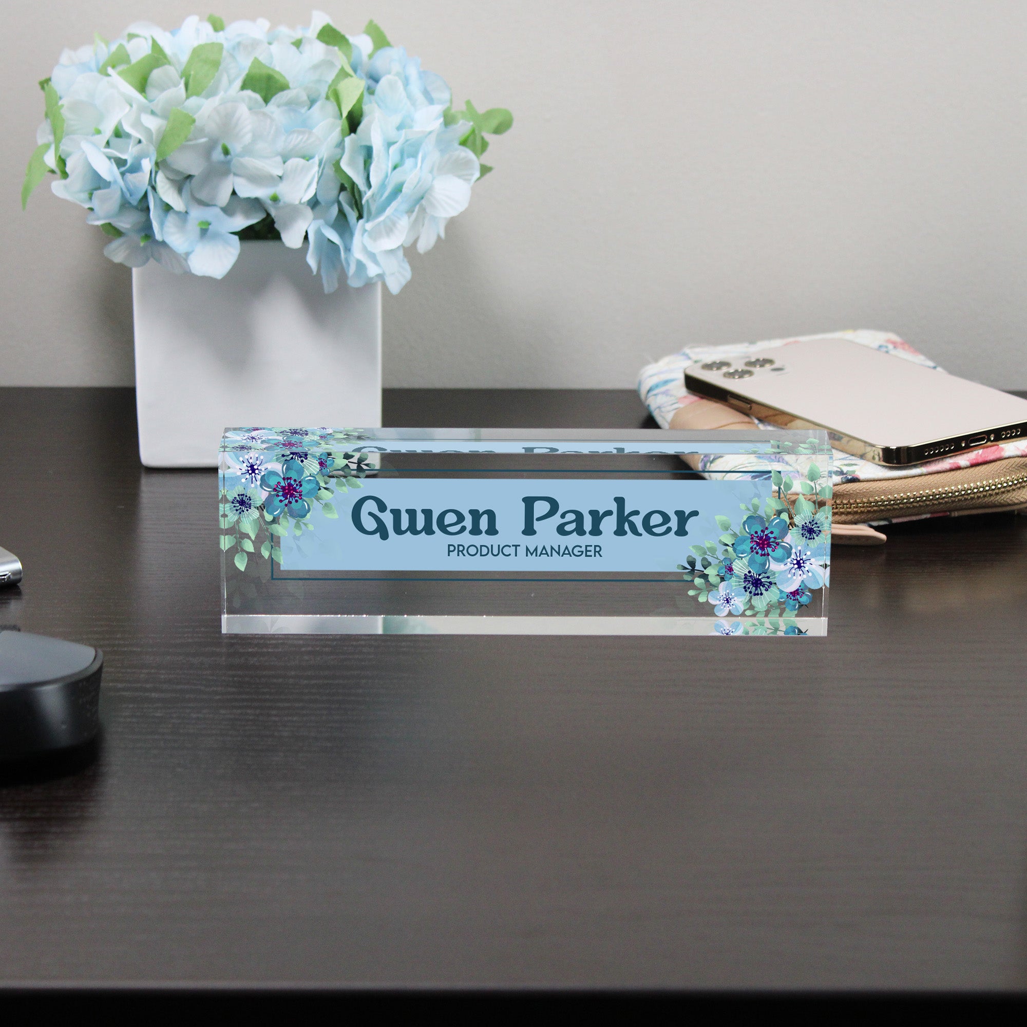 Personalized Acrylic Desk Block Name Plate with Floral Design - Custom Office Decor for Product Managers - Image 8