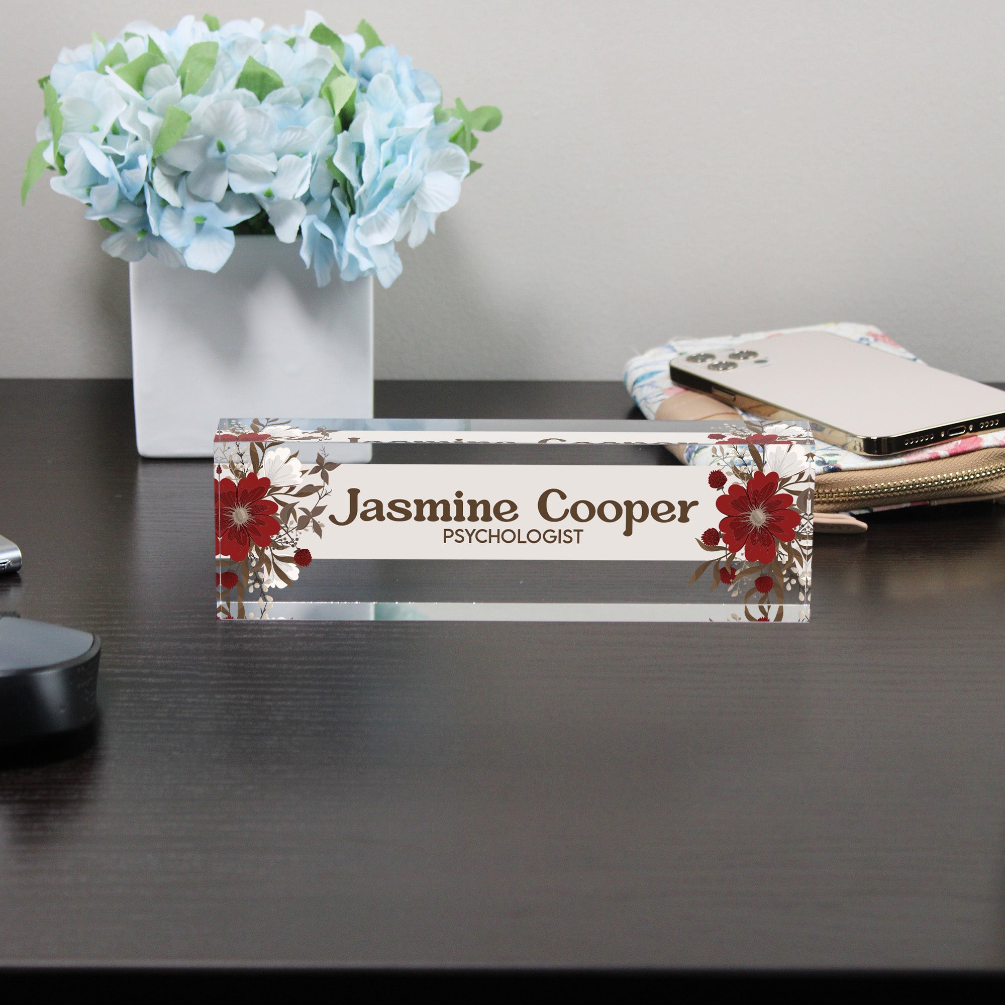 Personalized Floral Acrylic Desk Name Plate - Custom Engraved for Professionals, Perfect Gift for Psychologists - Image 8
