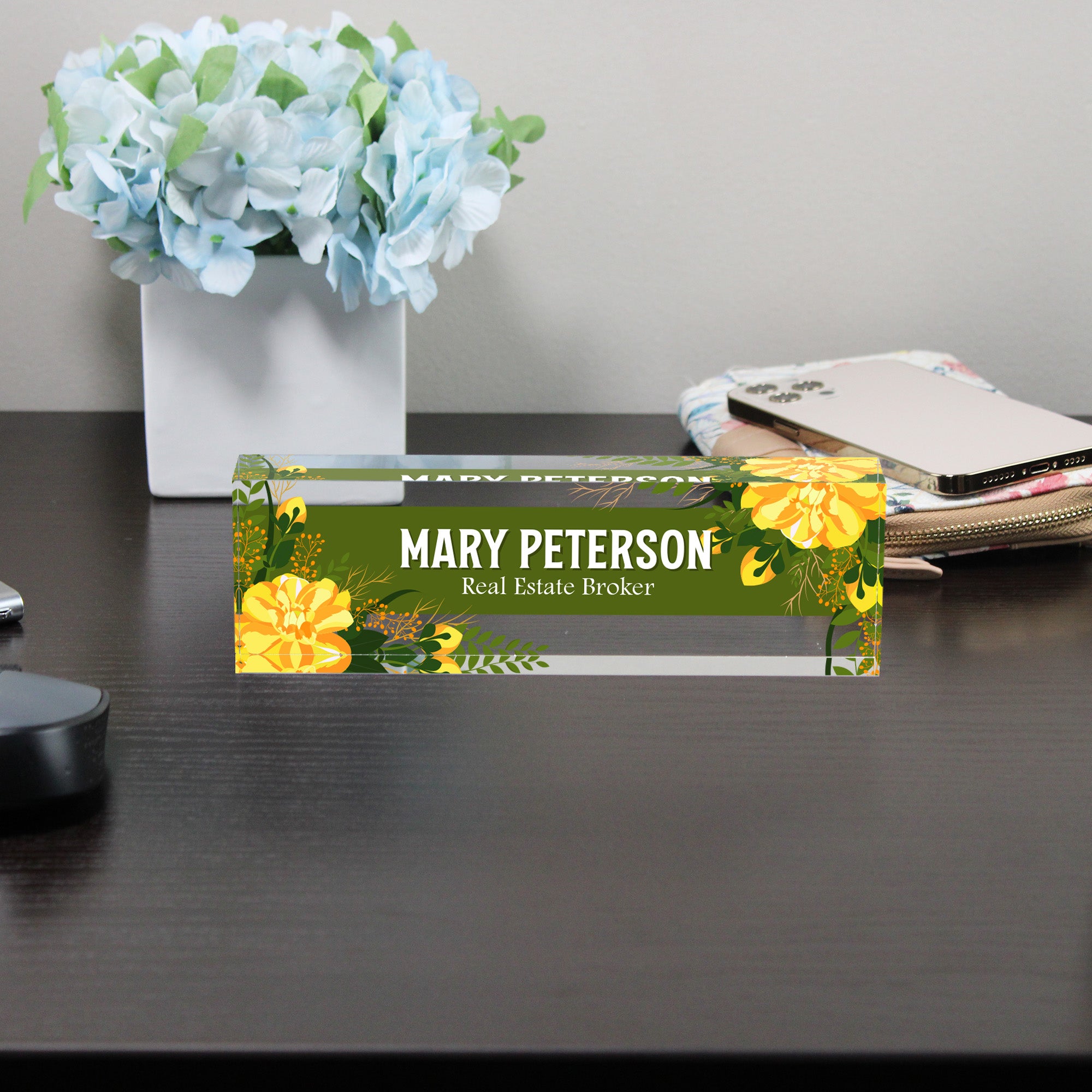 Personalized Acrylic Desk Name Plate with Floral Design - Elegant Custom Office Decor for Real Estate Agents and Professionals - Image 8