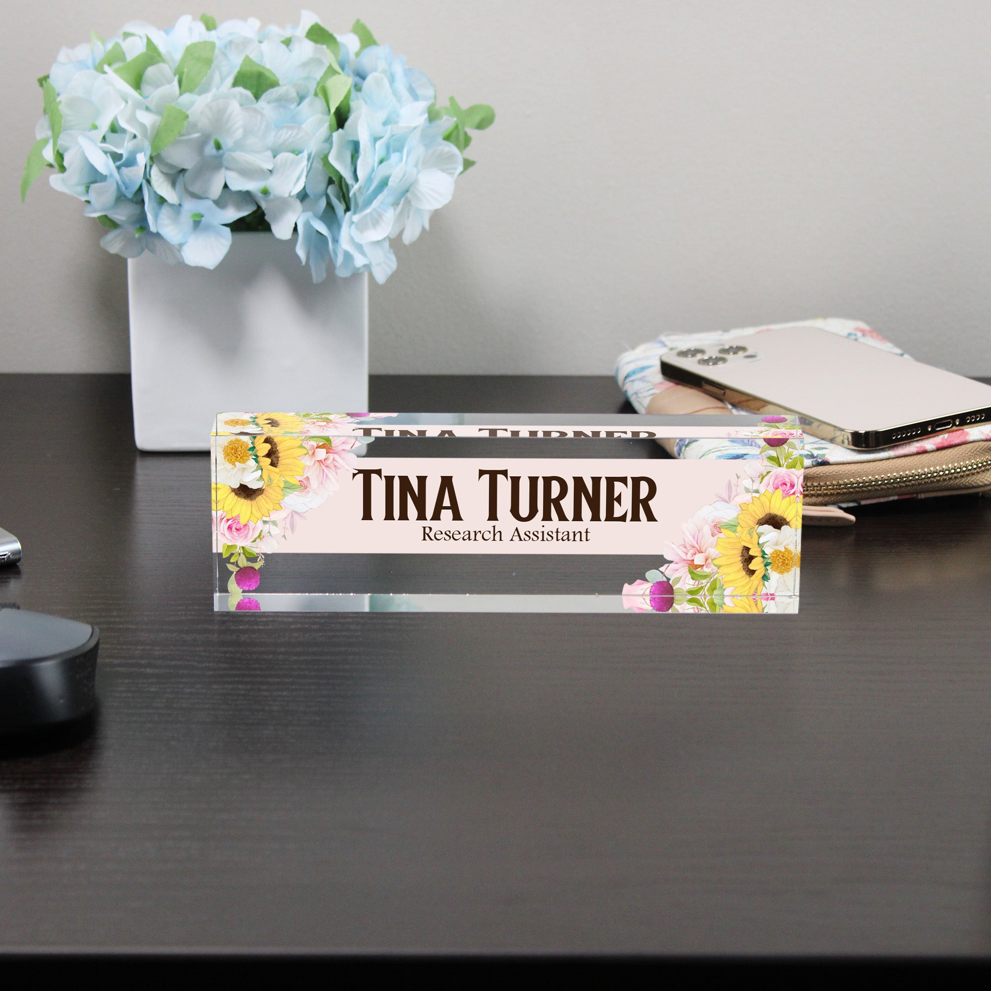 Personalized Floral Acrylic Desk Block - Custom Name Plate for Home or Office - Elegant Gift for Research Assistants - Image 8