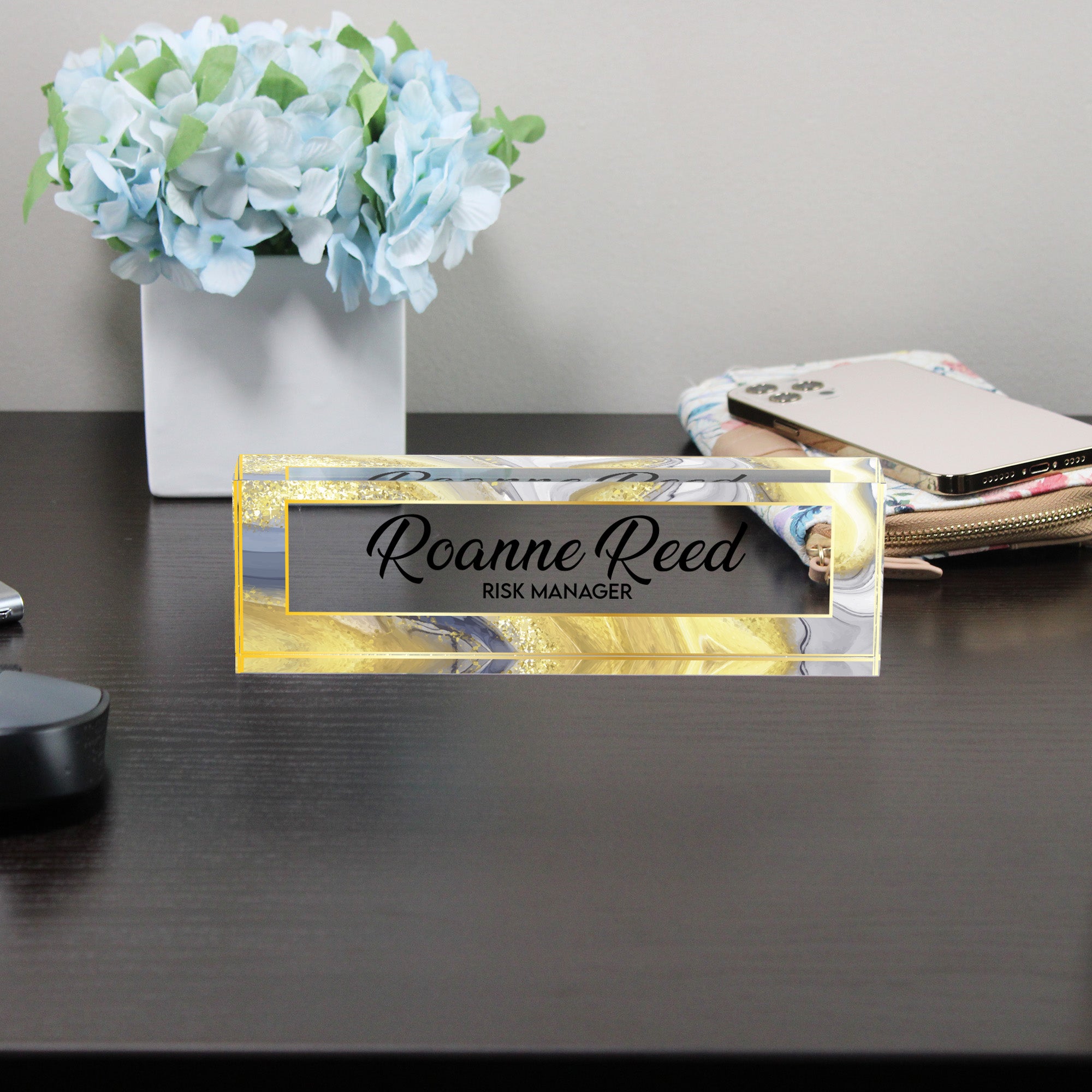 Personalized Acrylic Desk Name Plate - Elegant Gold Marbled Design for Risk Managers - Custom Office Decor & Gift - Image 8
