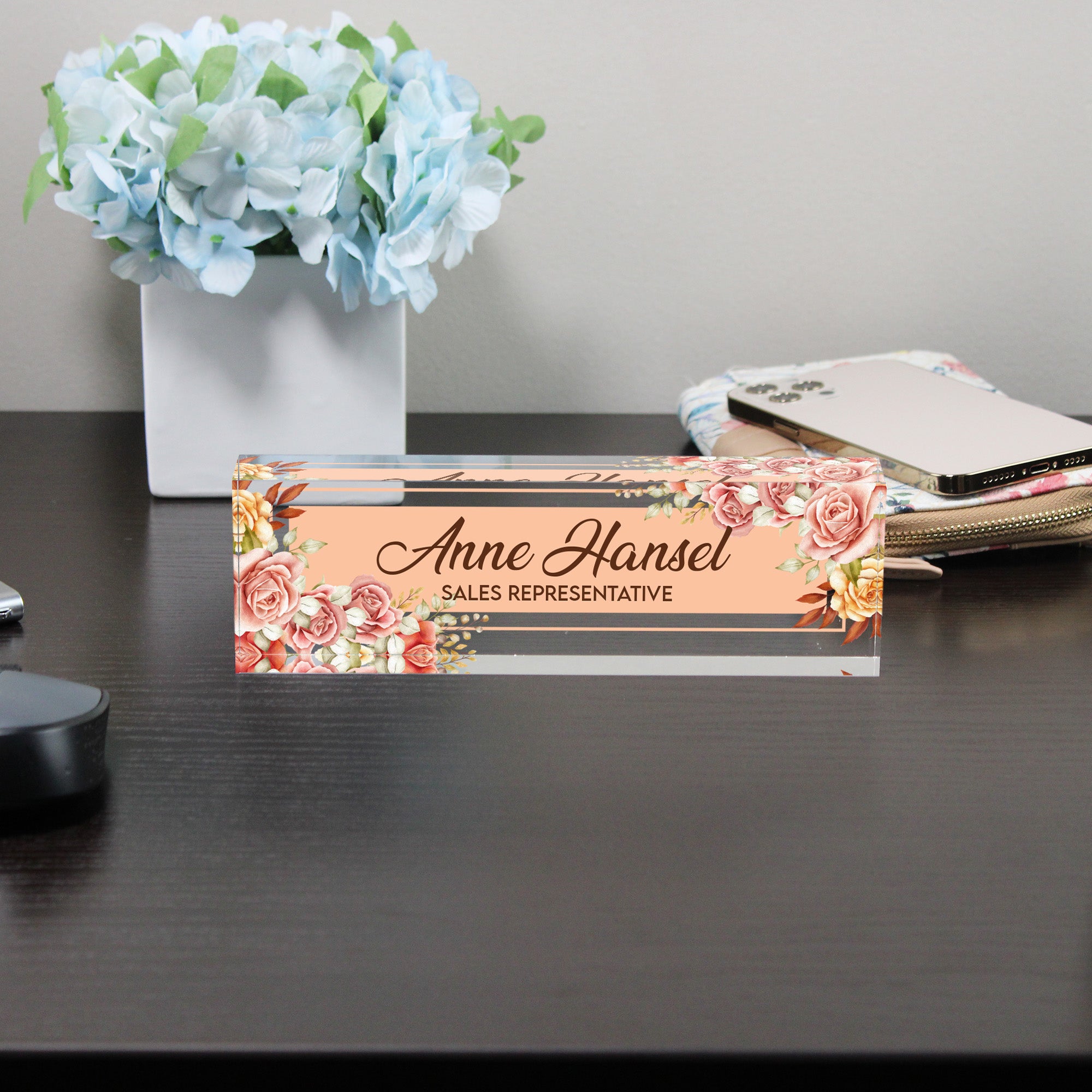 Personalized Floral Acrylic Desk Name Plate - Custom Office Decor and Unique Gift for Sales Representatives - Image 8