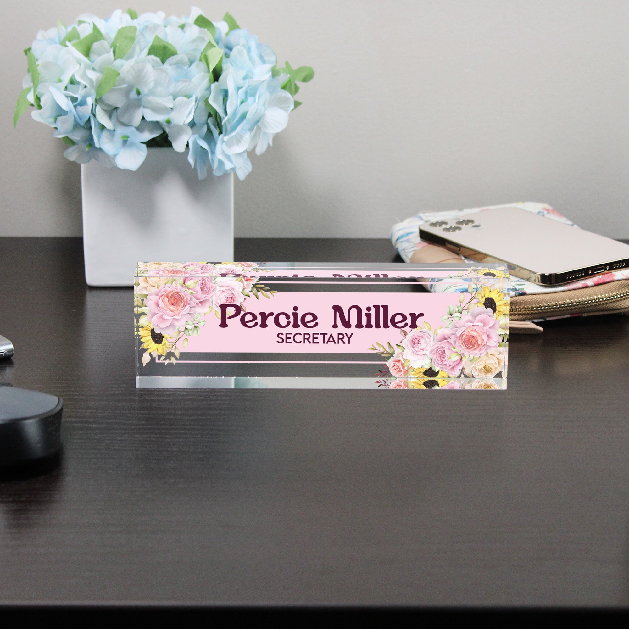 Personalized Floral Acrylic Desk Nameplate - Custom Secretary Gift, Elegant Floral Design, Perfect for Office Décor - Image 8