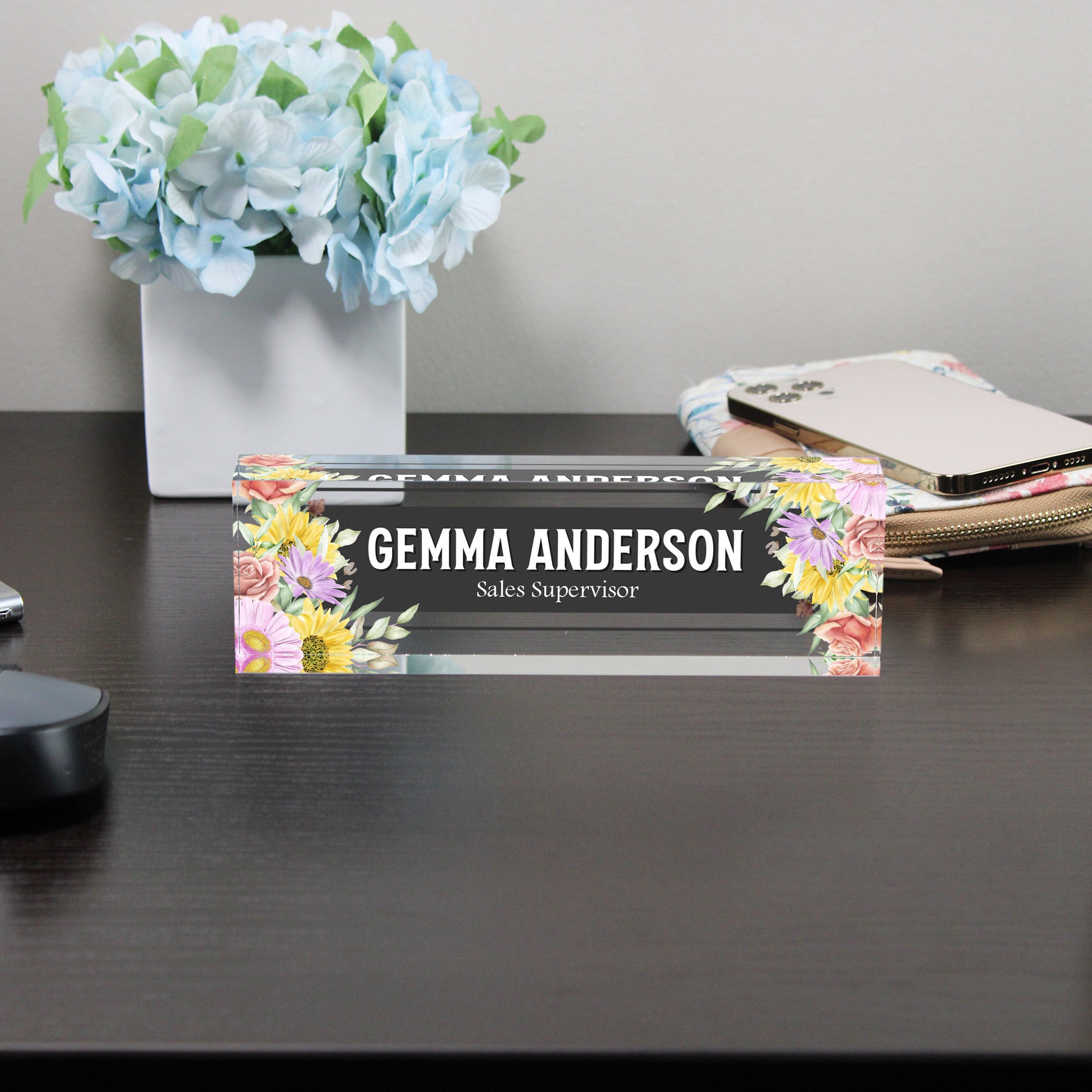 Personalized Floral Acrylic Desk Block with Custom Name & Title – Perfect Gift for Sales Professionals - Image 8