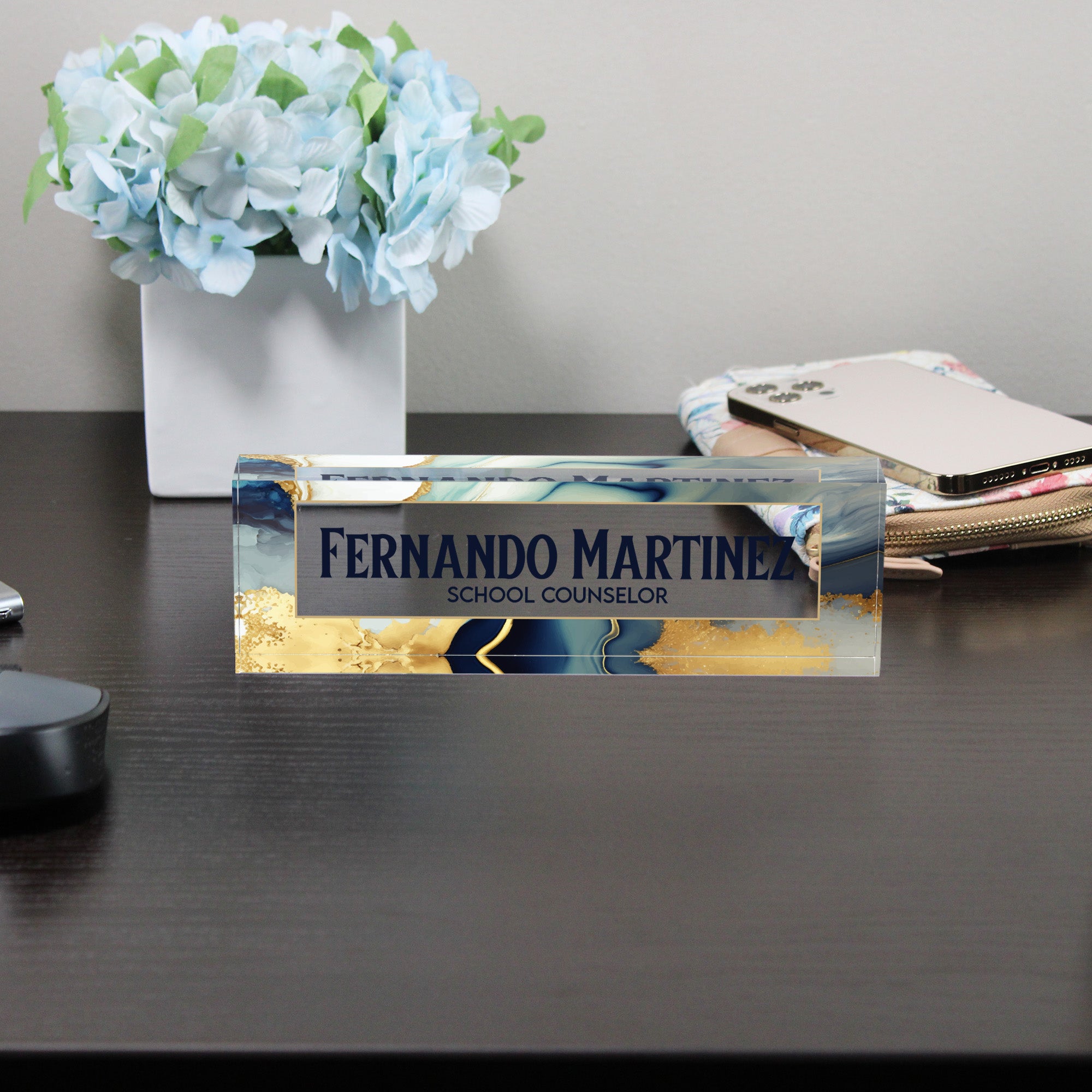 Personalized Acrylic Desk Nameplate with Marble and Gold Design - Custom Office Decor for Teachers and Professionals - Image 8