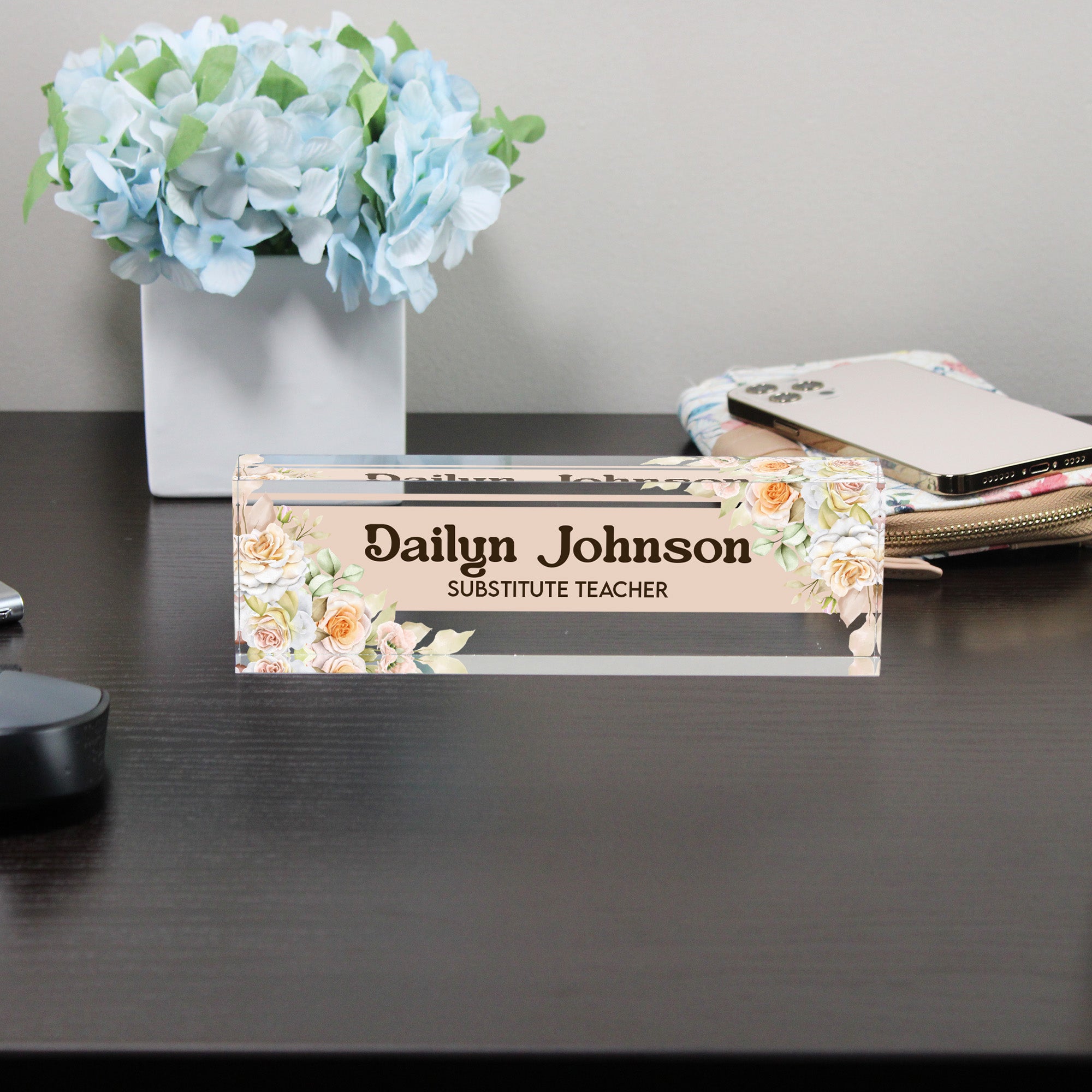 Personalized Acrylic Desk Name Block with Floral Design – Customizable for Teachers, Office Decor, and Thoughtful Gift Ideas - Image 8