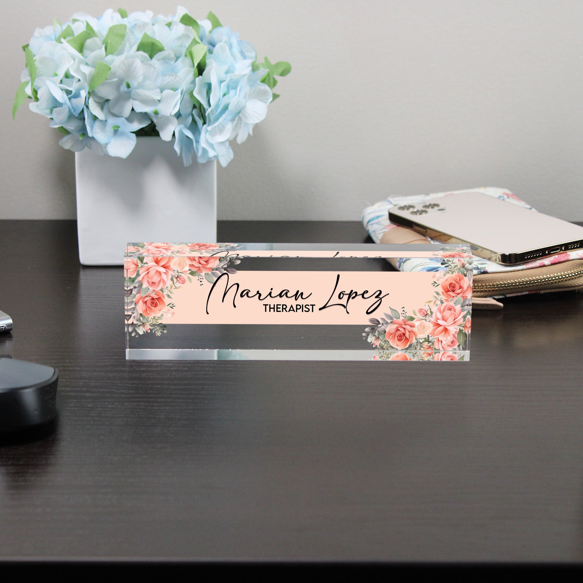 Personalized Floral Acrylic Desk Name Plate - Elegant Custom Gift for Therapists and Professionals - Image 8