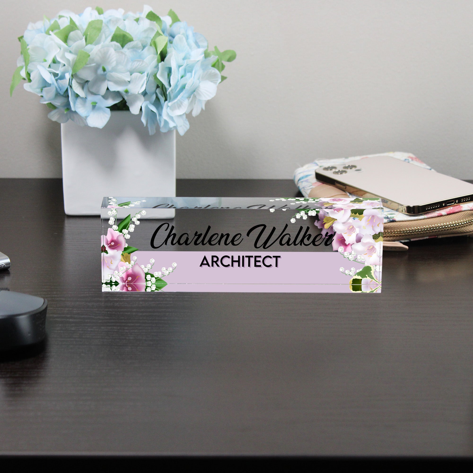 Personalized Floral Acrylic Desk Name Plate - Custom Architect Block with Lily and Orchid Design for Office Decor - Image 8