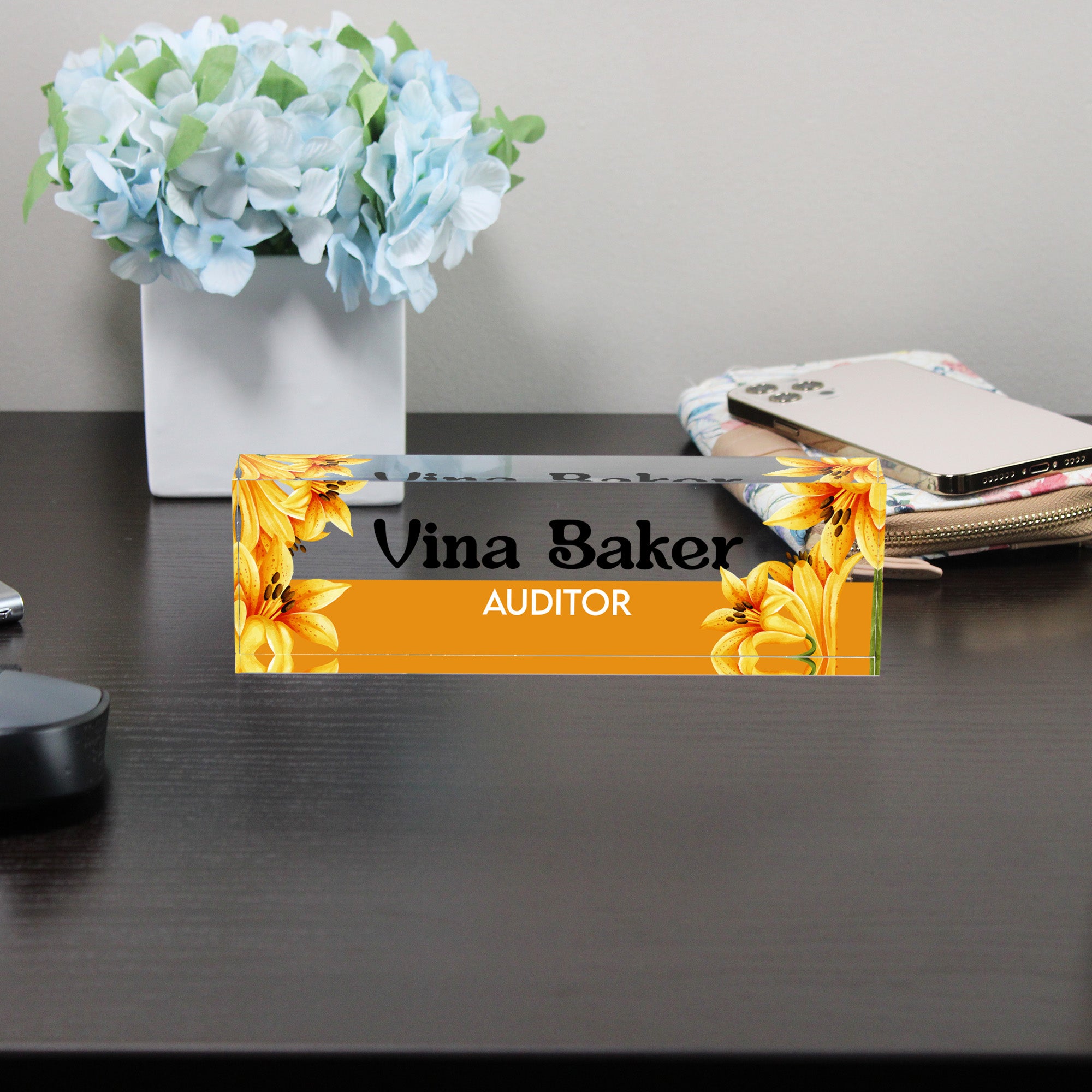 Personalized Floral Acrylic Desk Block - Custom Name & Title, Perfect Gift for Professionals and Special Occasions - Image 8