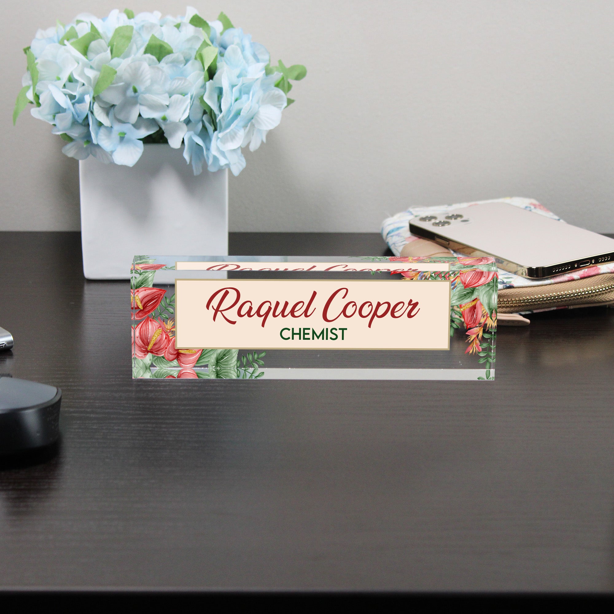 Personalized Acrylic Desk Nameplate with Floral Design - Customizable for Chemists and Professionals, Perfect Gift for Workspaces - Image 8