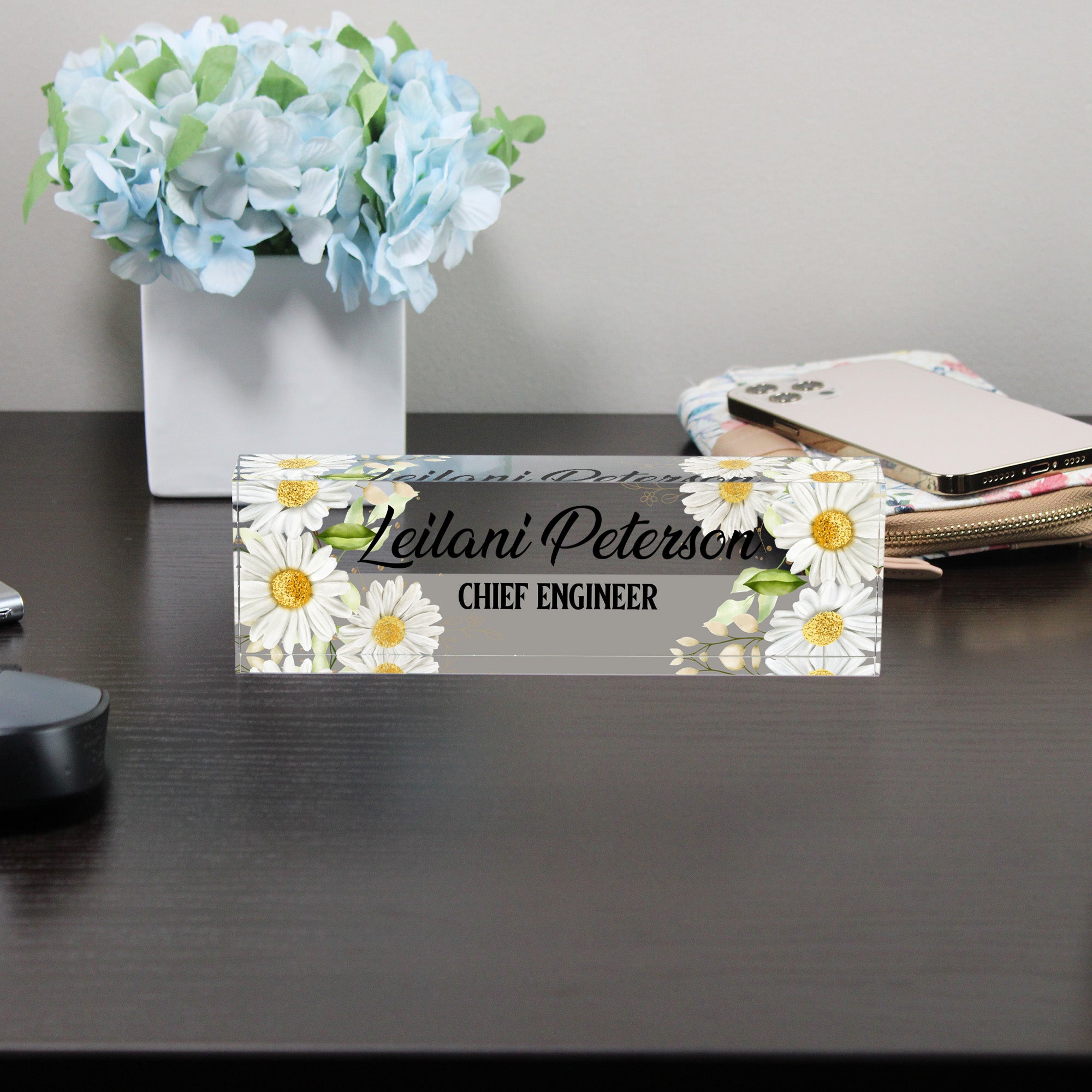 Personalized Floral Acrylic Desk Name Plate - Custom Engraved with Daisies Design for Office, Boss, or Gift - Image 8