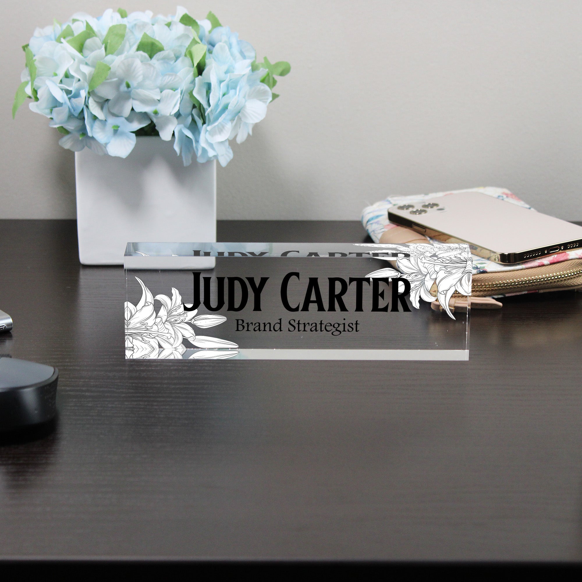 Personalized Acrylic Desk Name Plate with Floral Design - Custom Office Decor for Brand Strategists and Professionals - Image 8